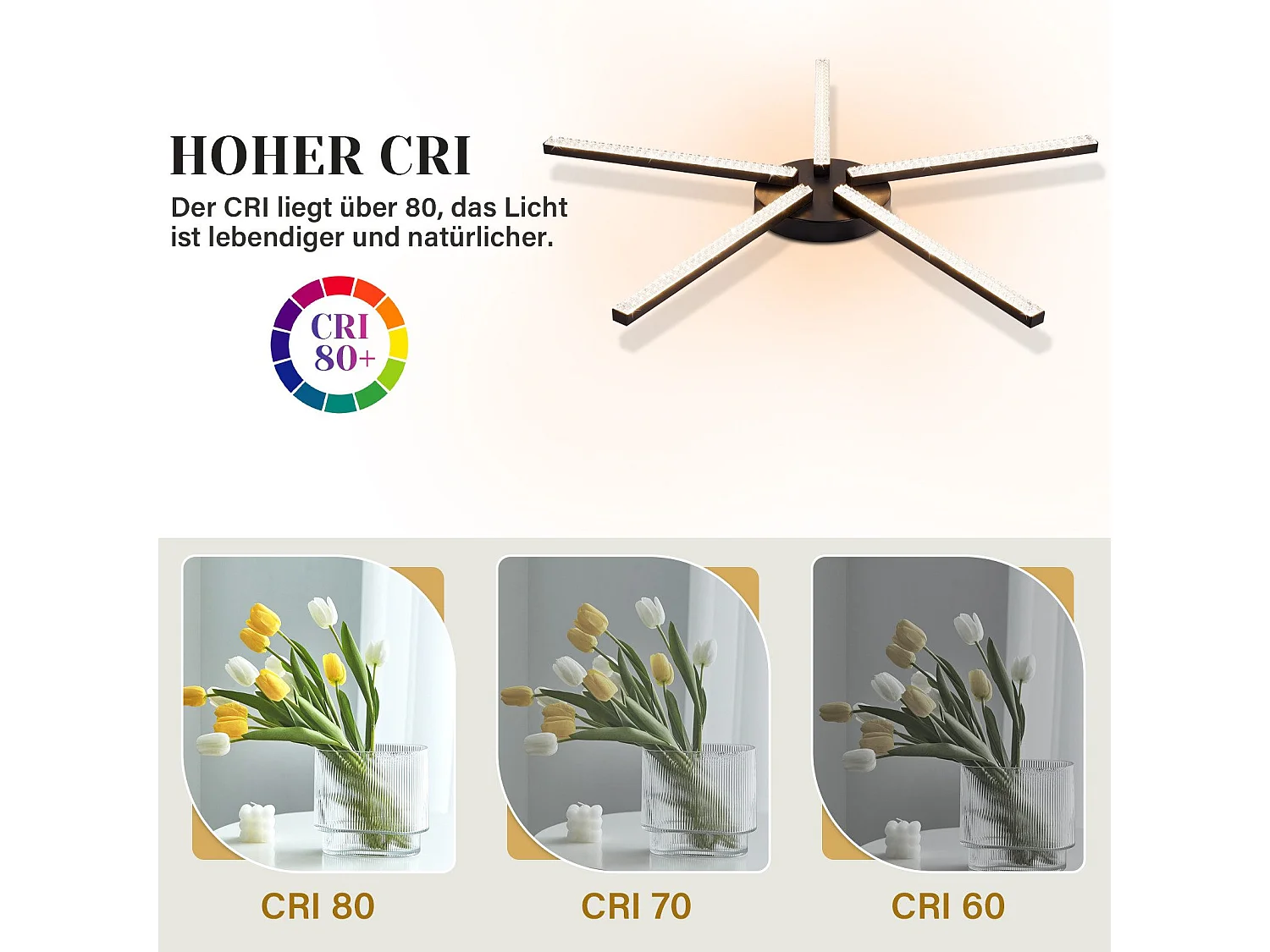 NETTLIFE LED-Deckenleuchte für Wohnzimmer, 63,5 cm, 24 W, für Küche, Schwarz, modern, 5-flammig, Design, Flur, warmweiß, Kristall, Schlafzimmer für Küche