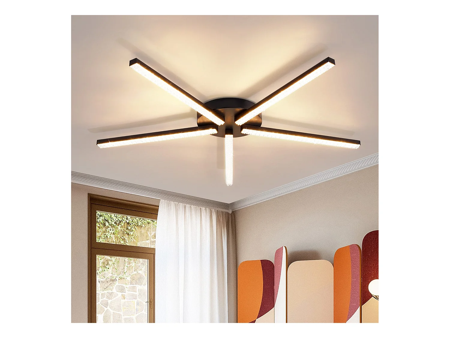 NETTLIFE LED Plafondlamp - 24W - zwart - 5 vlammen woonkamerlamp - 3000K warm wit - modern ganglamp 63.3cm - kristal slaapkamerlamp - voor keuken | slaapkamer