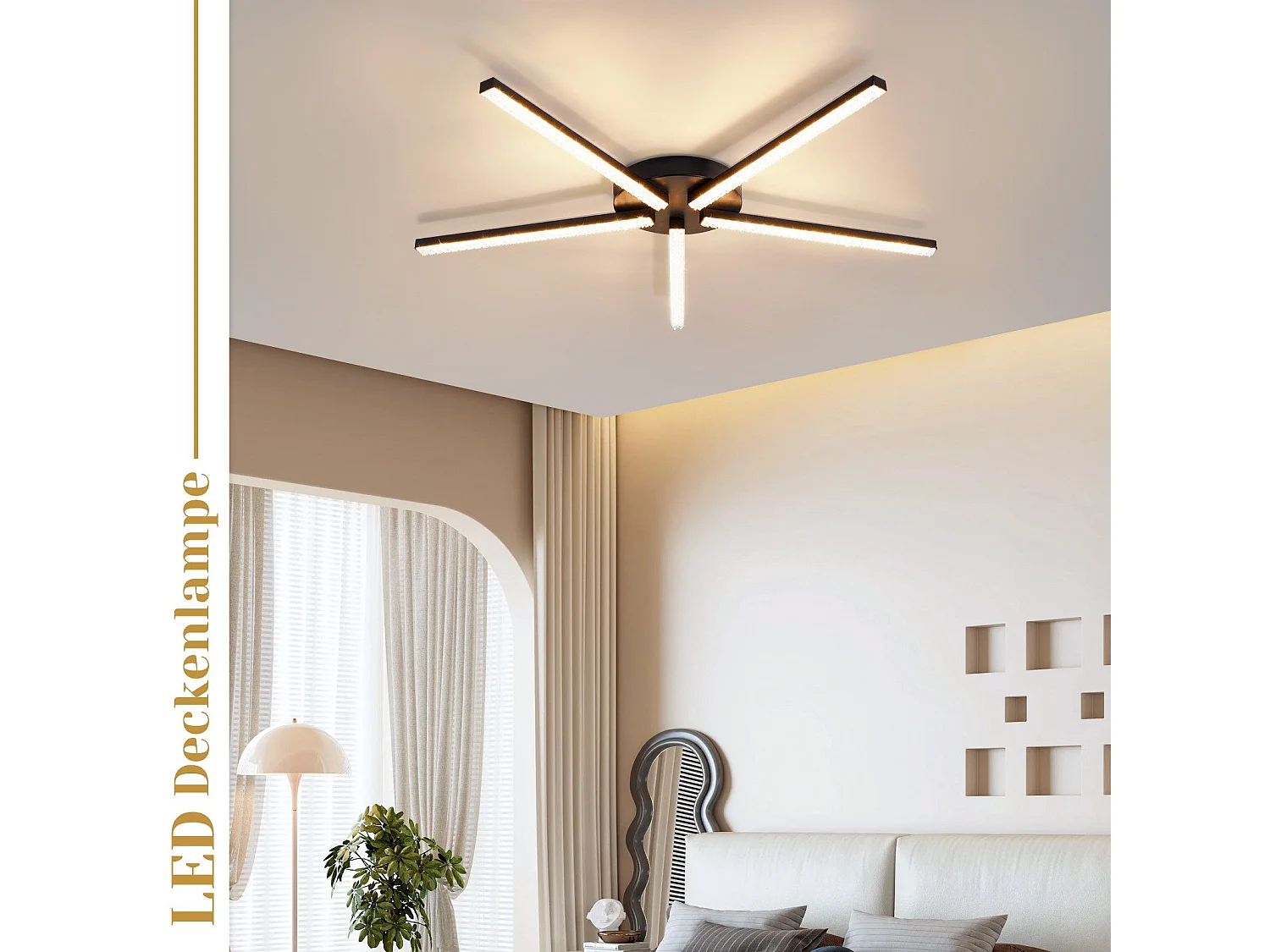 NETTLIFE LED-Deckenleuchte für Wohnzimmer, 63,5 cm, 24 W, für Küche, Schwarz, modern, 5-flammig, Design, Flur, warmweiß, Kristall, Schlafzimmer für Küche