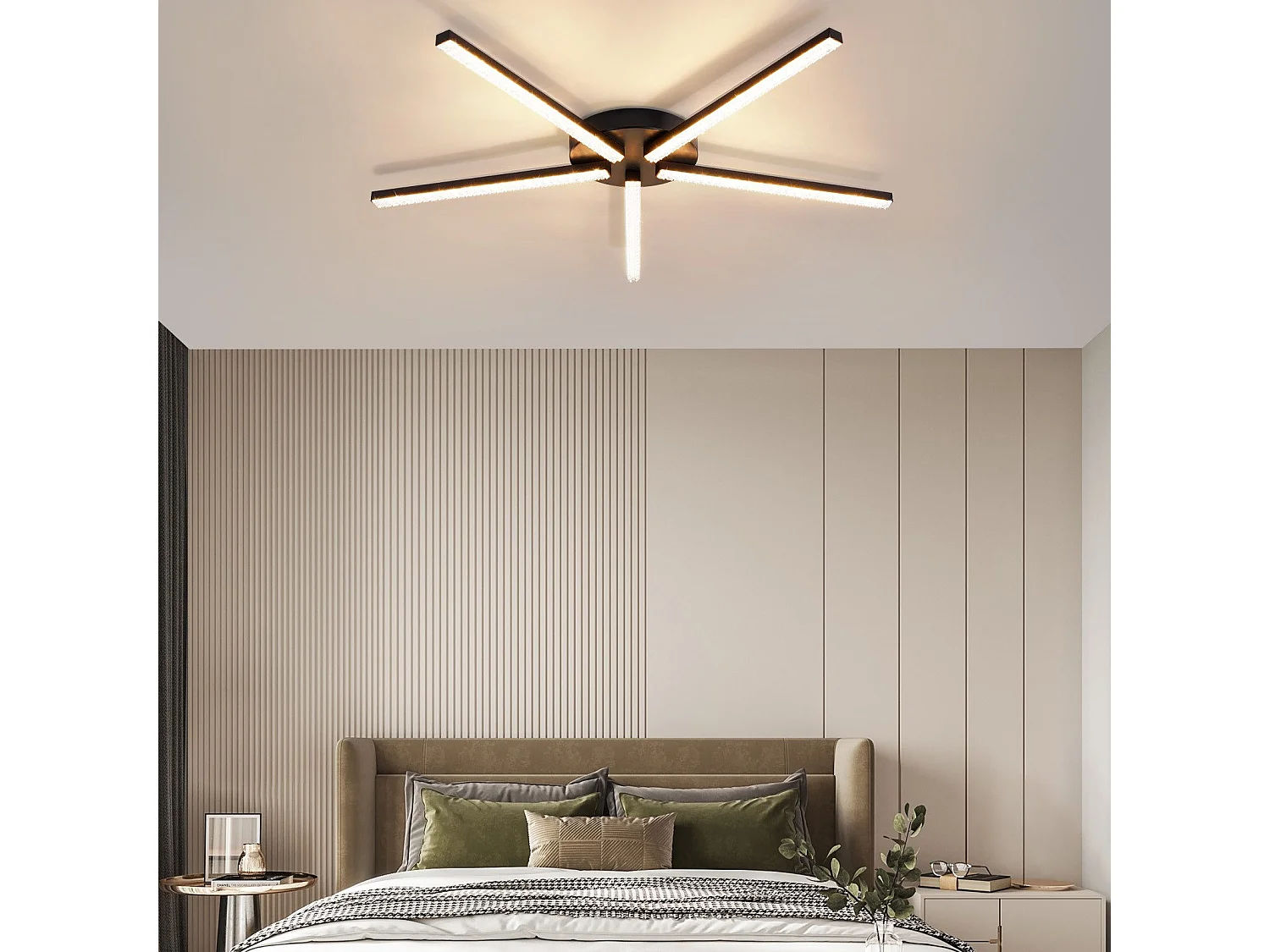 NETTLIFE Plafonnier LED Salon 63,3 cm 24 W Cuisine Noir Moderne 5 Ampoules Design Couloir Blanc Chaud Cristal Chambre pour Cuisine