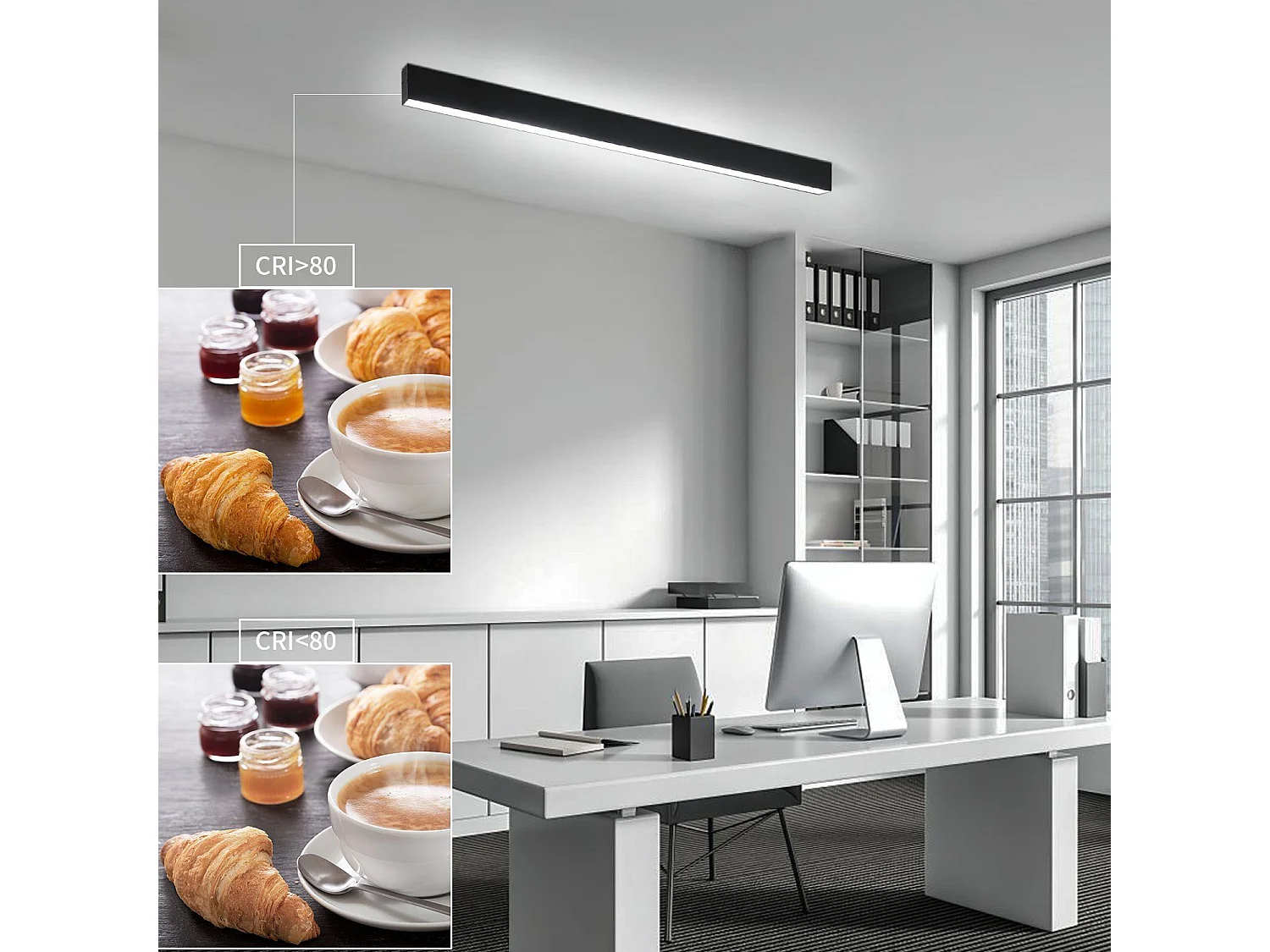 NETTLIFE Plafonnier LED Salon - Lampe 25W Noir Cuisine Long 80cm Panneau de Lampe Intensité Variable avec Télécommande Moderne pour Chambre Couloir