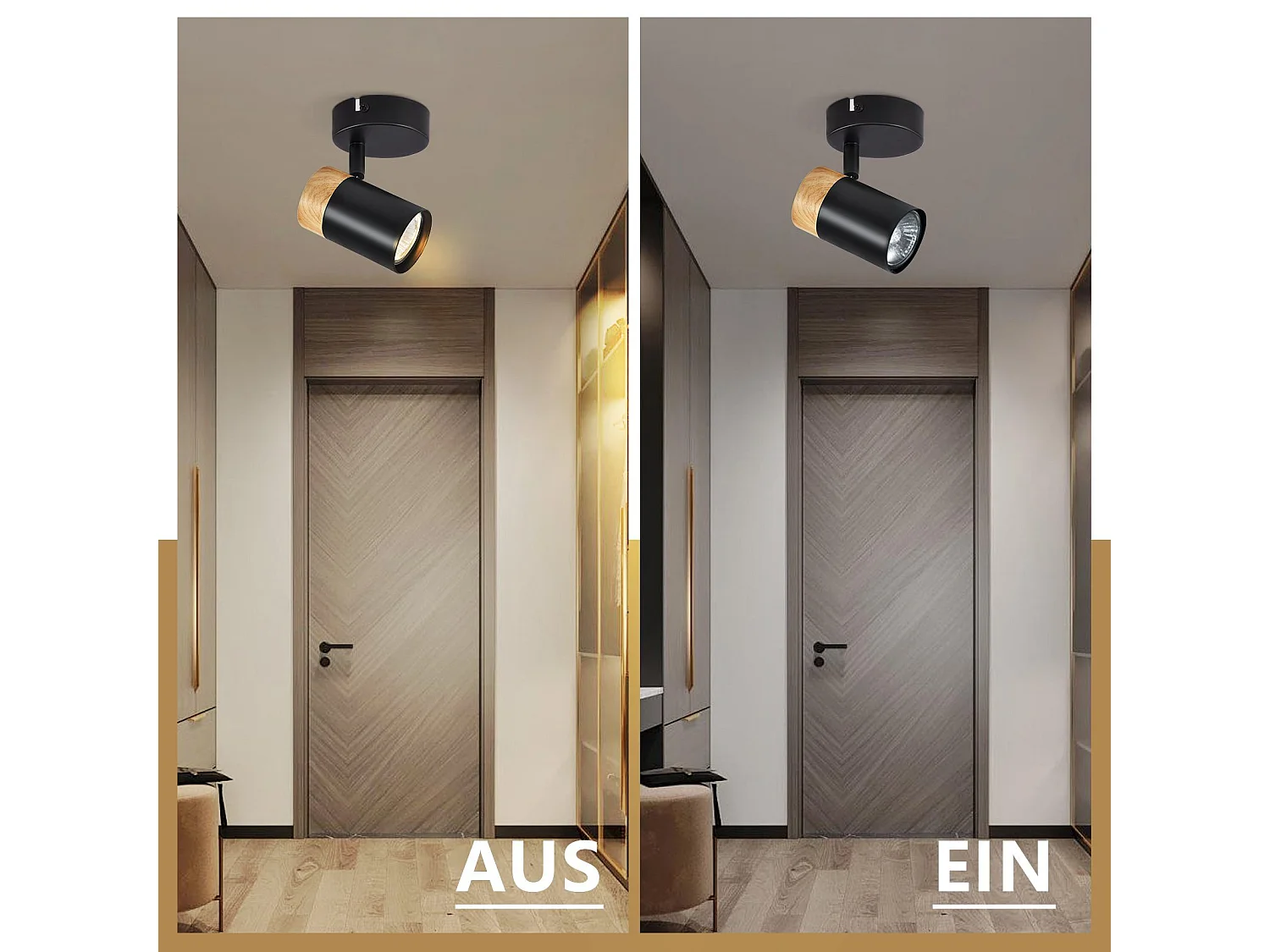 NETTLIFE Foco de Techo LED Focos de Madera GU10 Lámpara Giratoria de 330° Negro Vintage Interior para Pasillo Sala de Estar Dormitorio Cocina