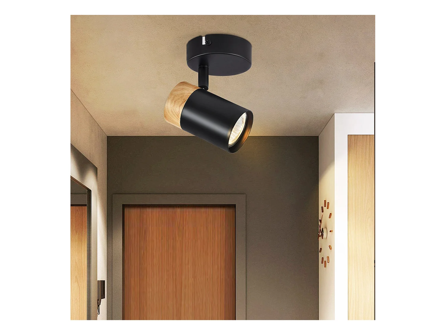 NETTLIFE Foco de Techo LED Focos de Madera GU10 Lámpara Giratoria de 330° Negro Vintage Interior para Pasillo Sala de Estar Dormitorio Cocina