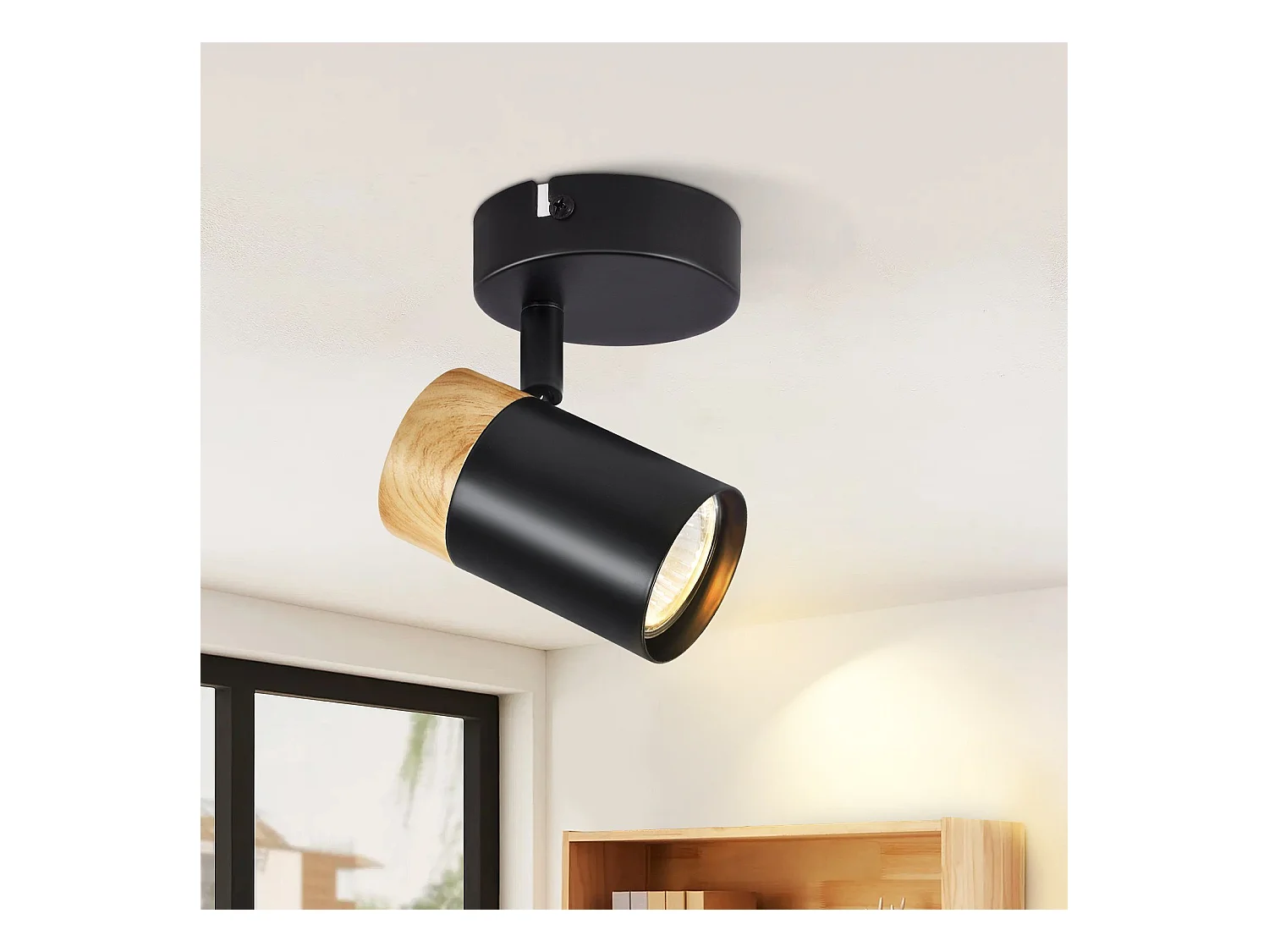 NETTLIFE Plafonnier LED Spot Spots en Bois GU10 Pivotant 330° Lampe Noir Vintage Intérieur pour Couloir Salon Chambre Cuisine
