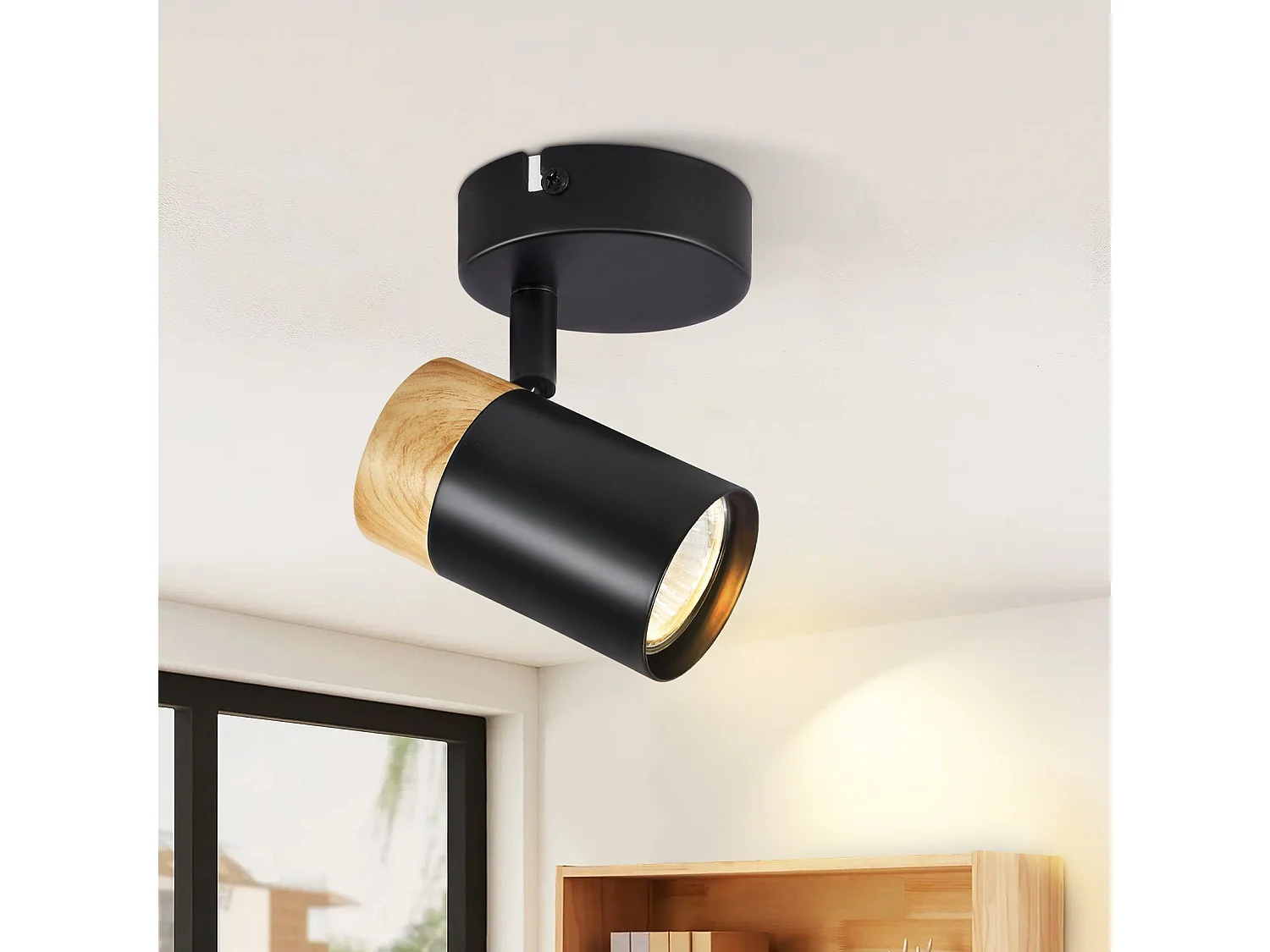 NETTLIFE Plafonnier LED Spot Spots en Bois GU10 Pivotant 330° Lampe Noir Vintage Intérieur pour Couloir Salon Chambre Cuisine