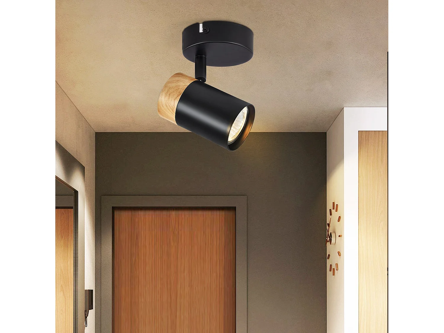 NETTLIFE LED Deckenleuchte Spots Holz GU10 Schwenkbar 330° Lampe Schwarz Vintage Interior für Flur Wohnzimmer Schlafzimmer Küche