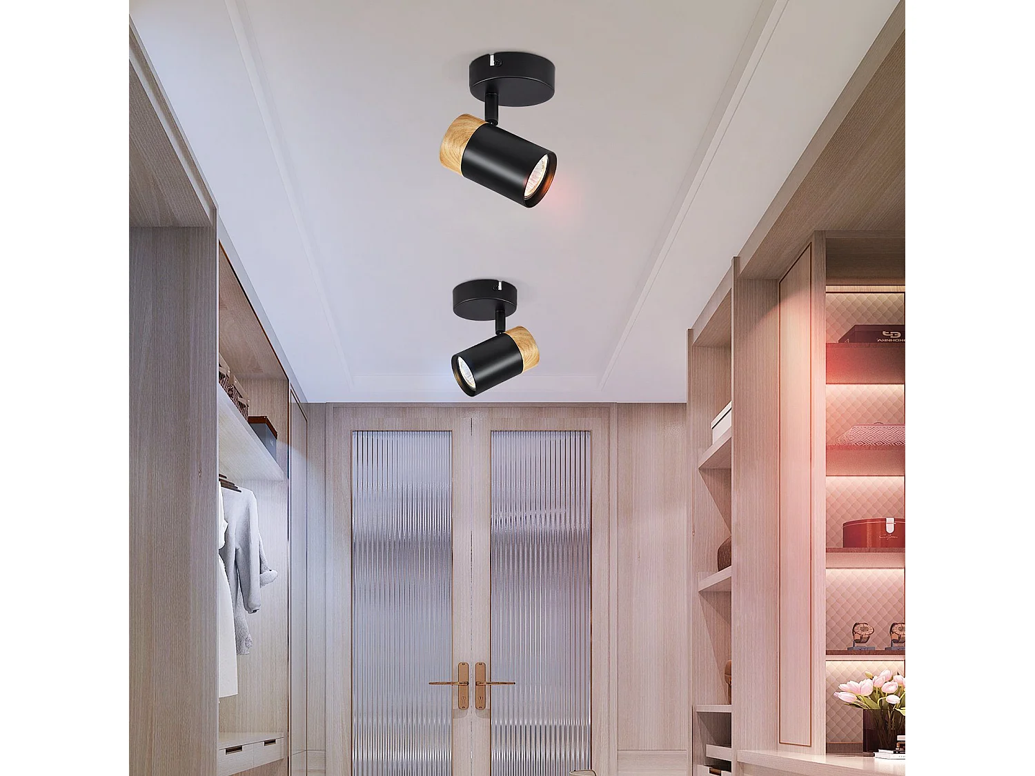 NETTLIFE LED Deckenleuchte Spots Holz GU10 Schwenkbar 330° Lampe Schwarz Vintage Interior für Flur Wohnzimmer Schlafzimmer Küche