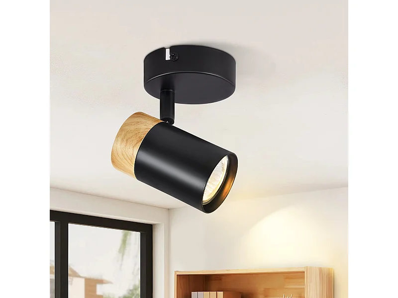 NETTLIFE Plafonnier LED Spot Spots en Bois GU10 Pivotant 330° Lampe Noir Vintage Intérieur pour Couloir Salon Chambre Cuisine