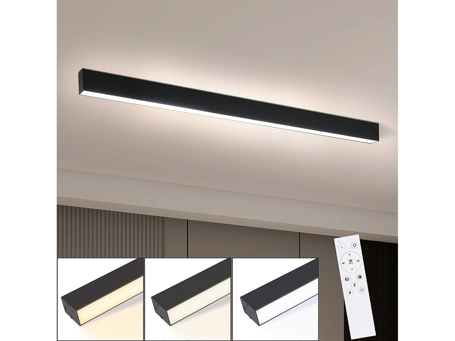 NETTLIFE nowoczesna lampa sufitowa LED 53,6CM czarna z możliwością przyciemniania za pomocą pilota 17W długa lampa sufitowa na biurko do salonu sypialnia