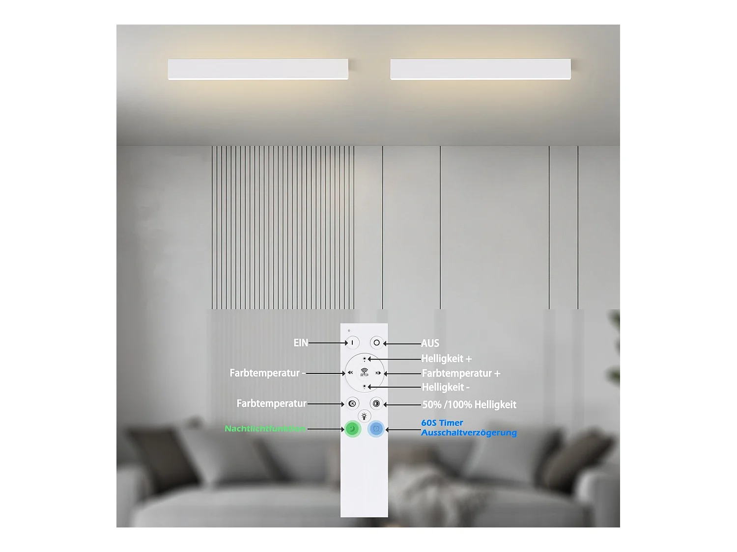 NETTLIFE nowoczesna lampa sufitowa LED 53,6CM czarna z możliwością przyciemniania za pomocą pilota 17W długa lampa sufitowa na biurko do salonu sypialnia