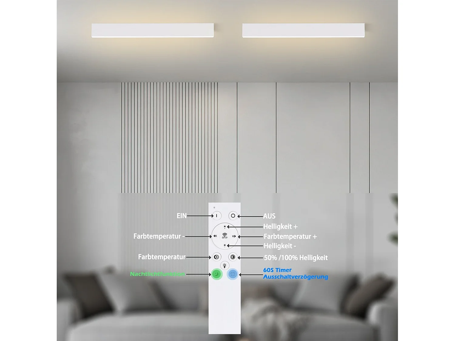 NETTLIFE nowoczesna lampa sufitowa LED 53,6CM czarna z możliwością przyciemniania za pomocą pilota 17W długa lampa sufitowa na biurko do salonu sypialnia