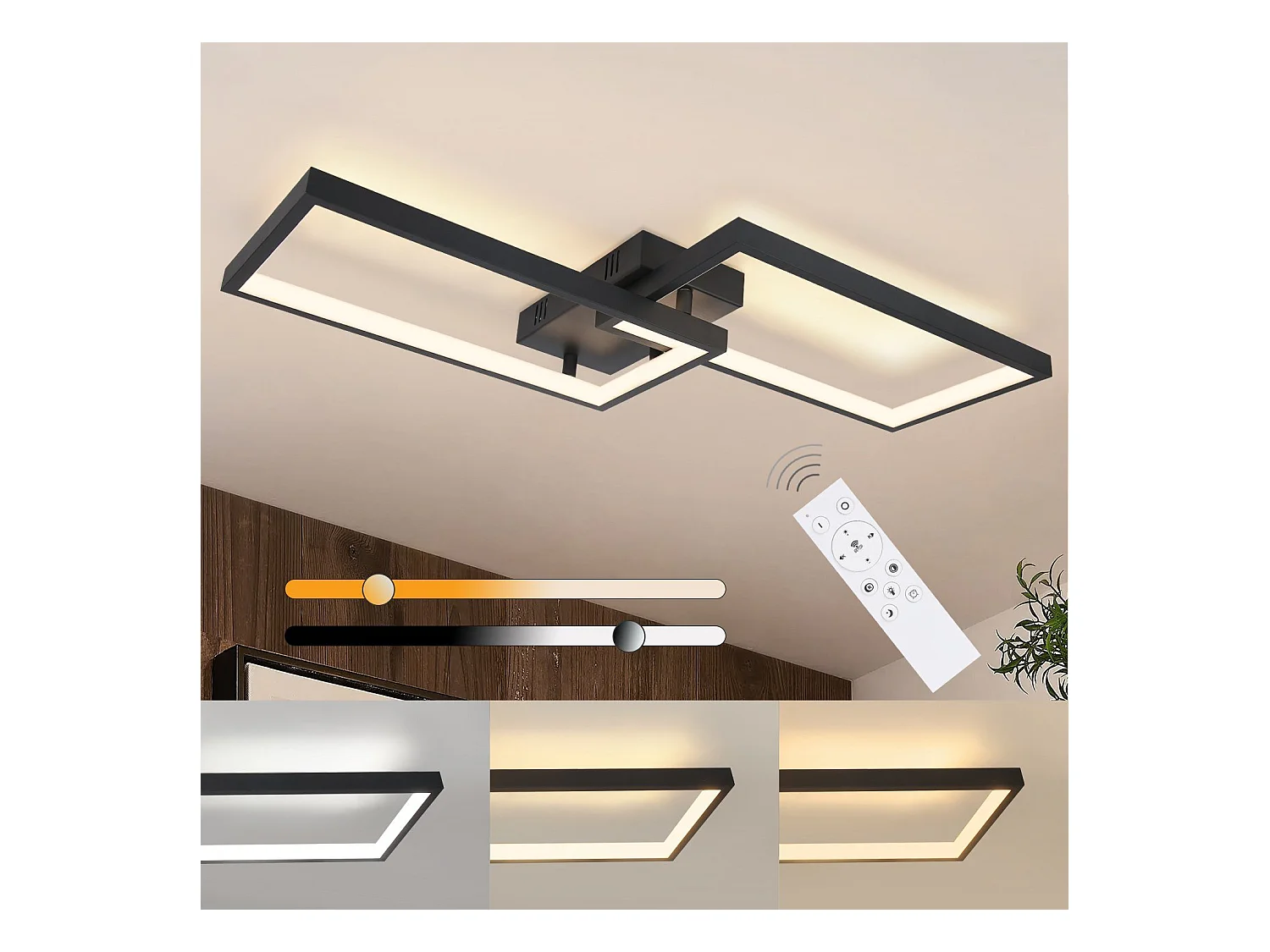 NETTLIFE Plafondlamp LED 60cm Dimbaar 2-Lichts Zwart met Afstandsbediening rechthoekig Moderne Plafondverlichting Metaal voor Slaapkamer | Keuken | Eetkamer 40W