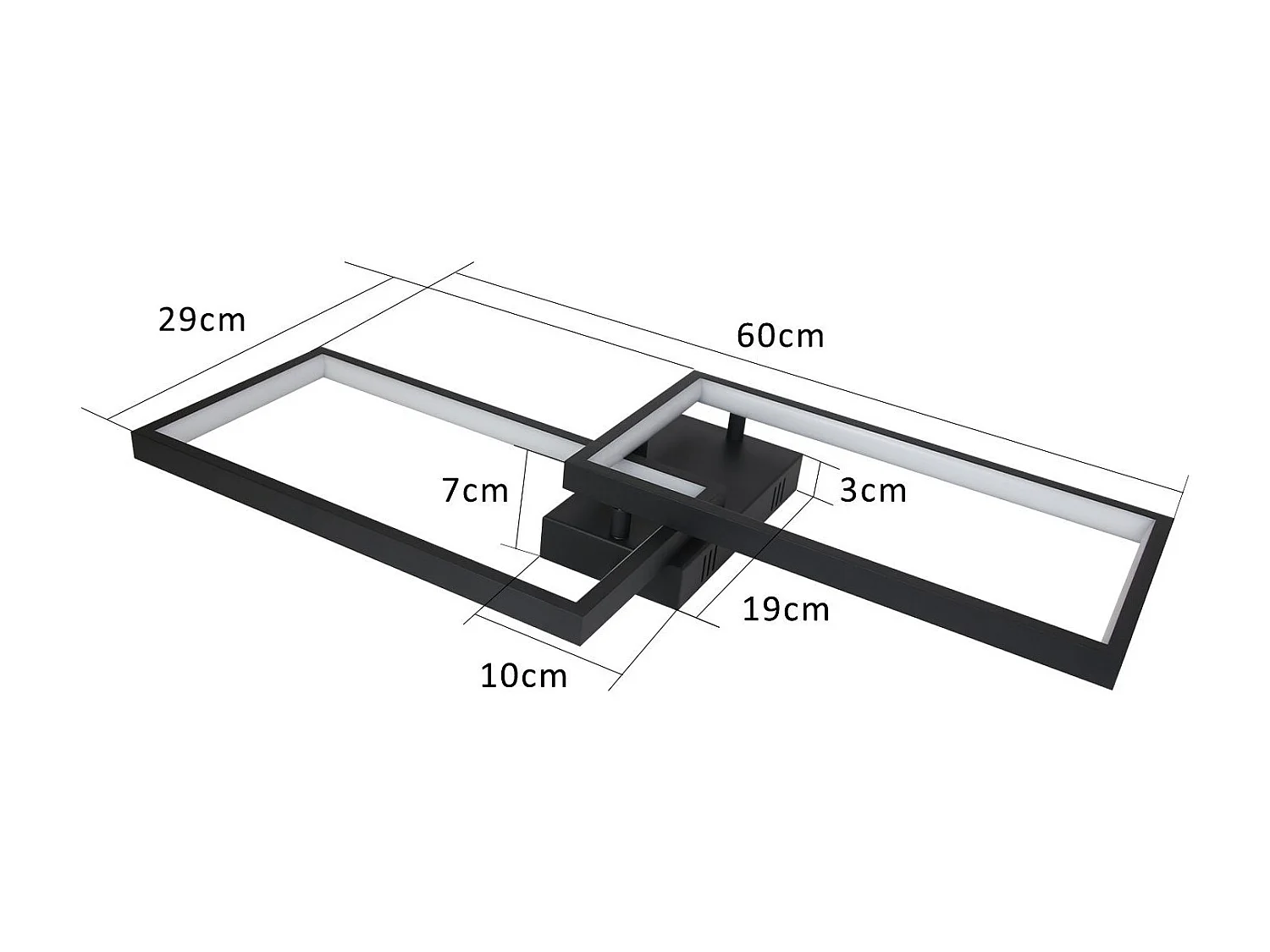 NETTLIFE Plafondlamp LED 60cm Dimbaar 2-Lichts Zwart met Afstandsbediening rechthoekig Moderne Plafondverlichting Metaal voor Slaapkamer | Keuken | Eetkamer 40W