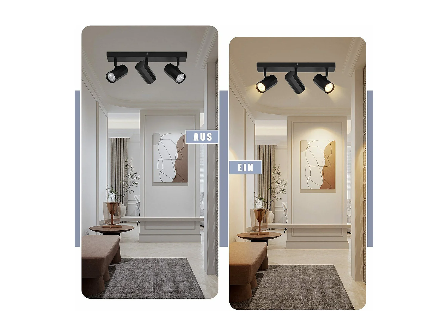 NETTLIFE Lámpara de Techo 3 Focos Metal MAX. Bombillas GU10 de 25 W, lámpara de salón retro vintage negra ajustable 350 ° para cocina,