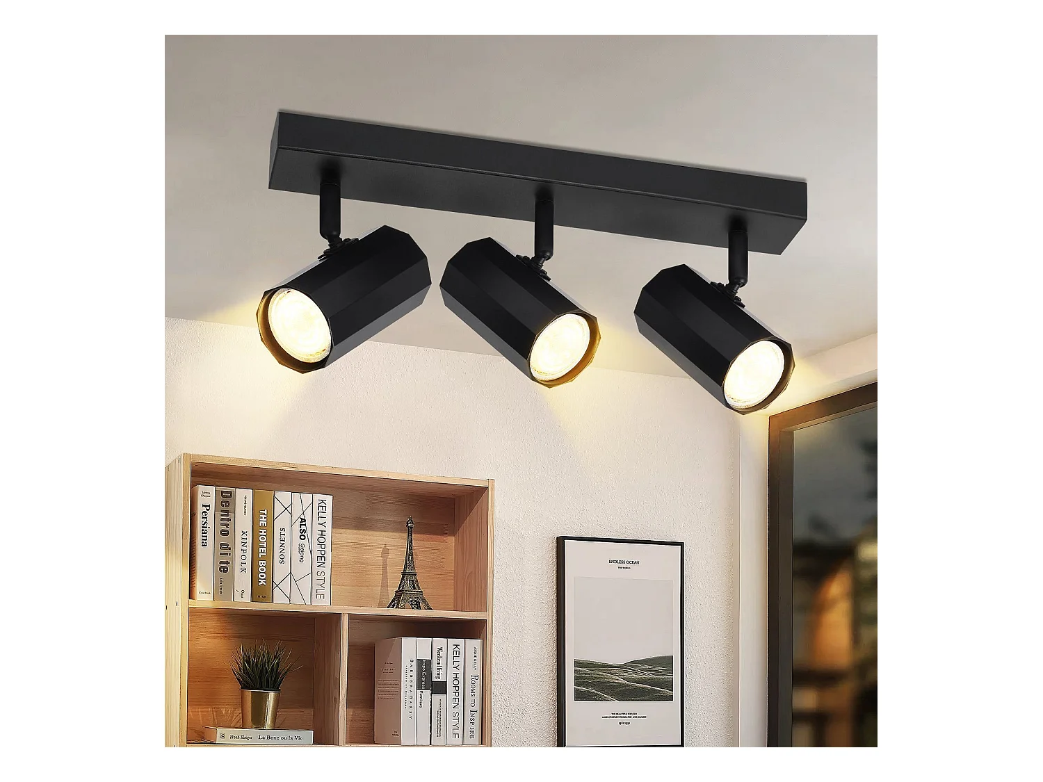 NETTLIFE Plafonnier 3 Spots  Métal MAX. 25W GU10 Ampoules Noir Rétro Lampe de Salon Vintage  orientable 350° pour cuisine, salle à manger