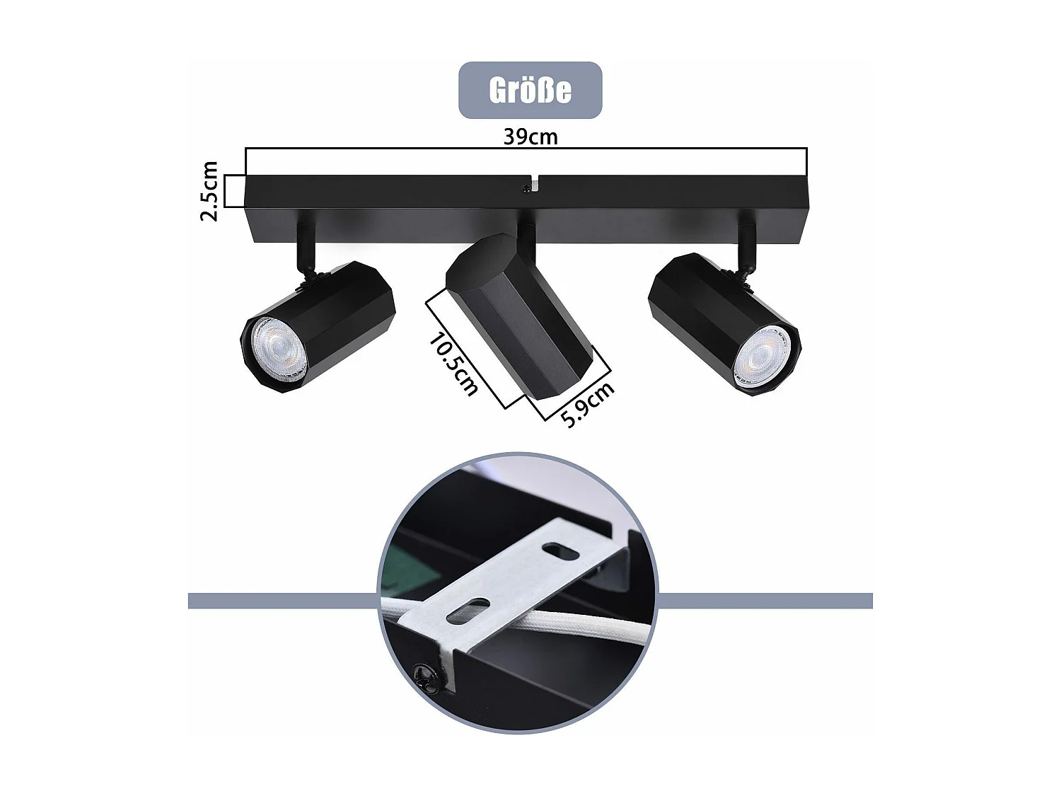 NETTLIFE Plafonnier 3 Spots  Métal MAX. 25W GU10 Ampoules Noir Rétro Lampe de Salon Vintage  orientable 350° pour cuisine, salle à manger