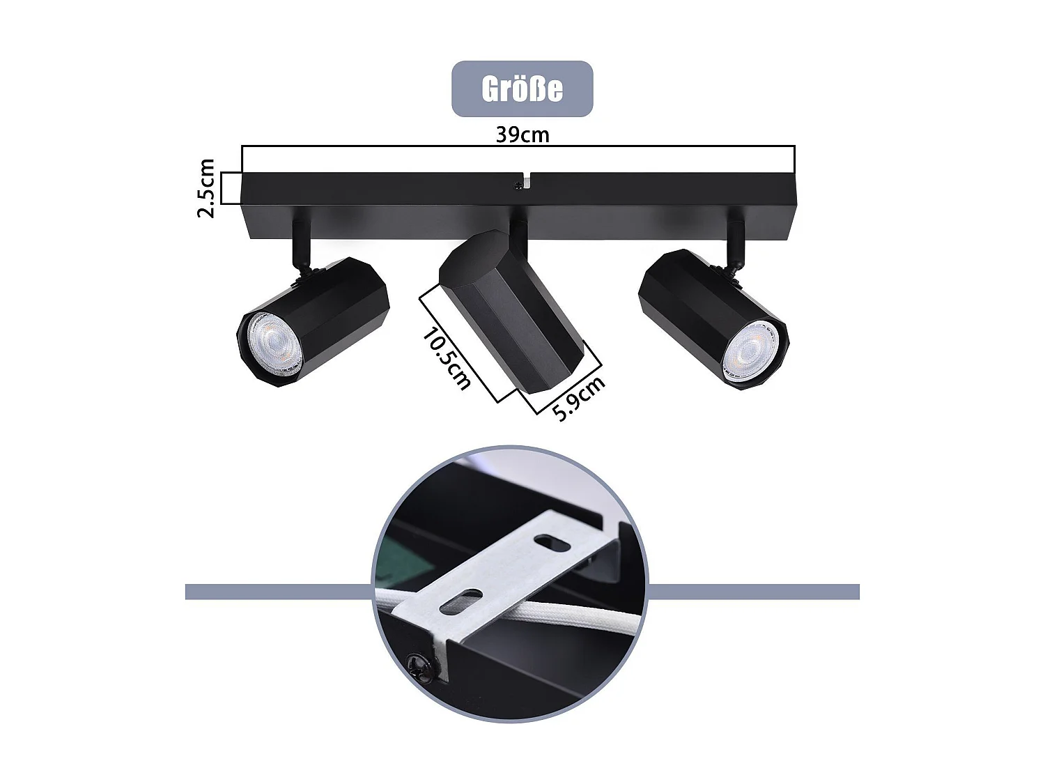 NETTLIFE Deckenleuchte 3 Metallspots MAX. 25W GU10 Schwarze Retro Glühbirnen Vintage Wohnzimmerlampe 350° verstellbar für Küche, Esszimmer