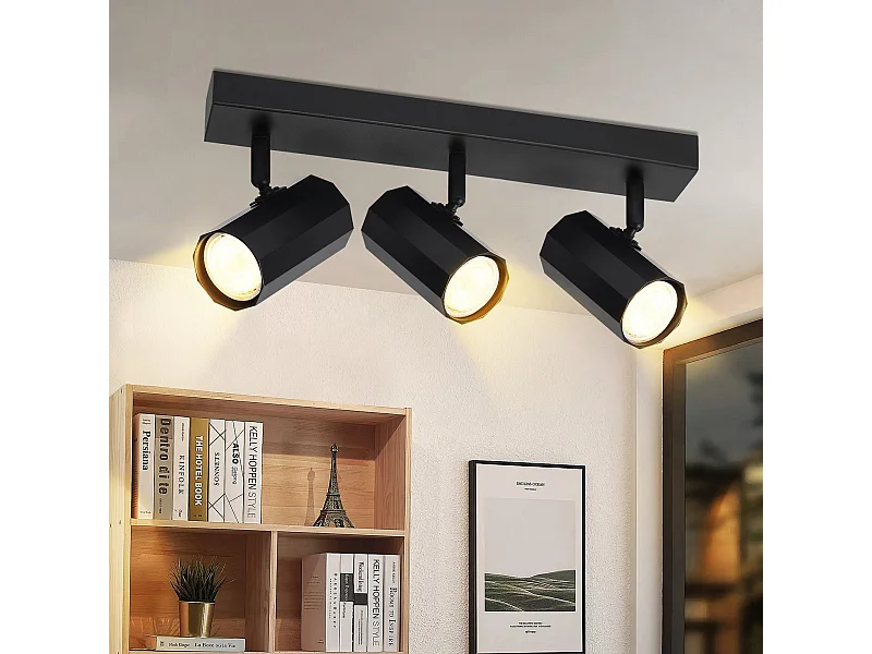 NETTLIFE Plafonnier 3 Spots  Métal MAX. 25W GU10 Ampoules Noir Rétro Lampe de Salon Vintage  orientable 350° pour cuisine, salle à manger