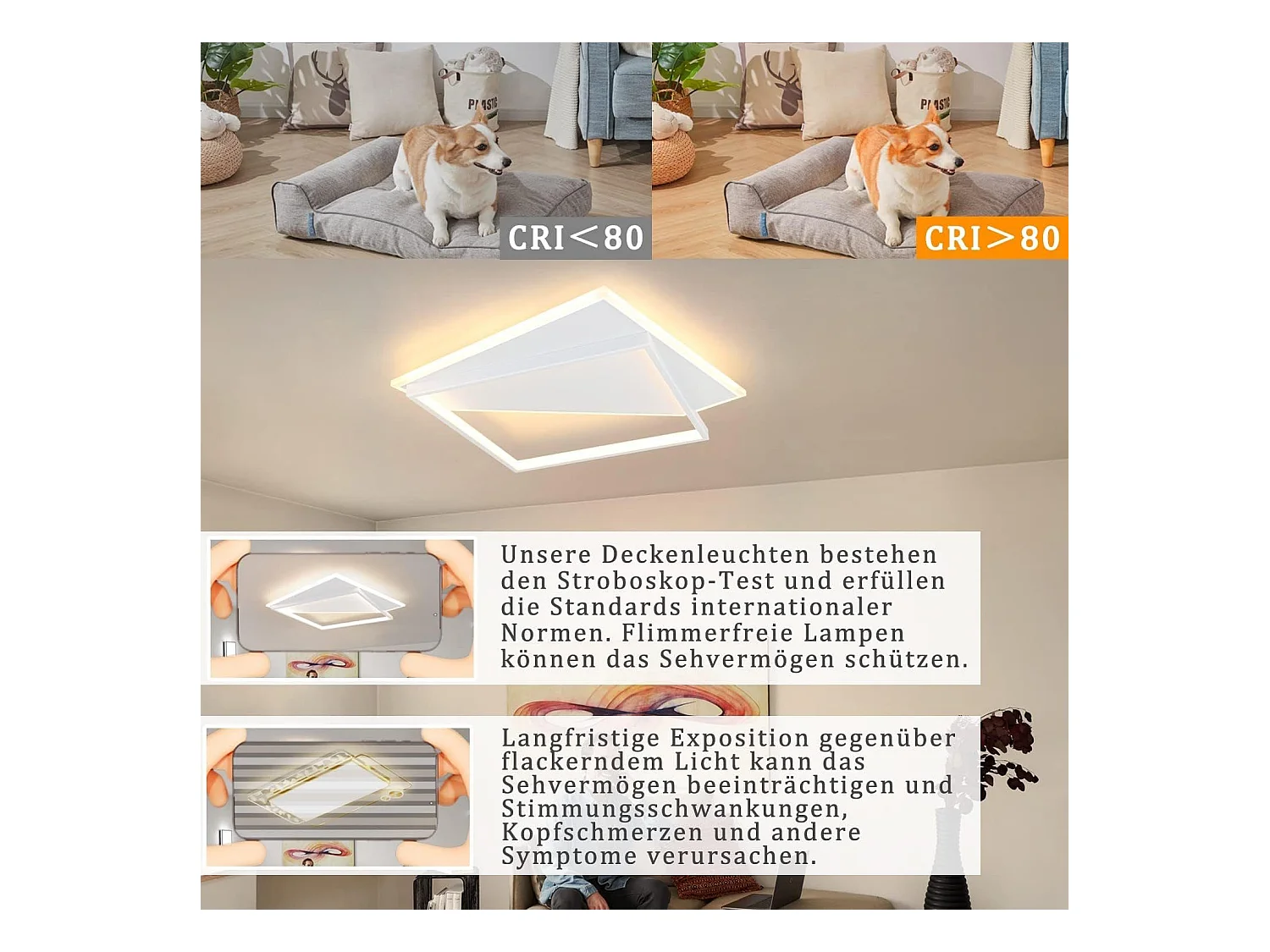 NETTLIFE Plafonnier LED 48cm 53W lampe de chambre lampes modernes salon blanc design pour couloir