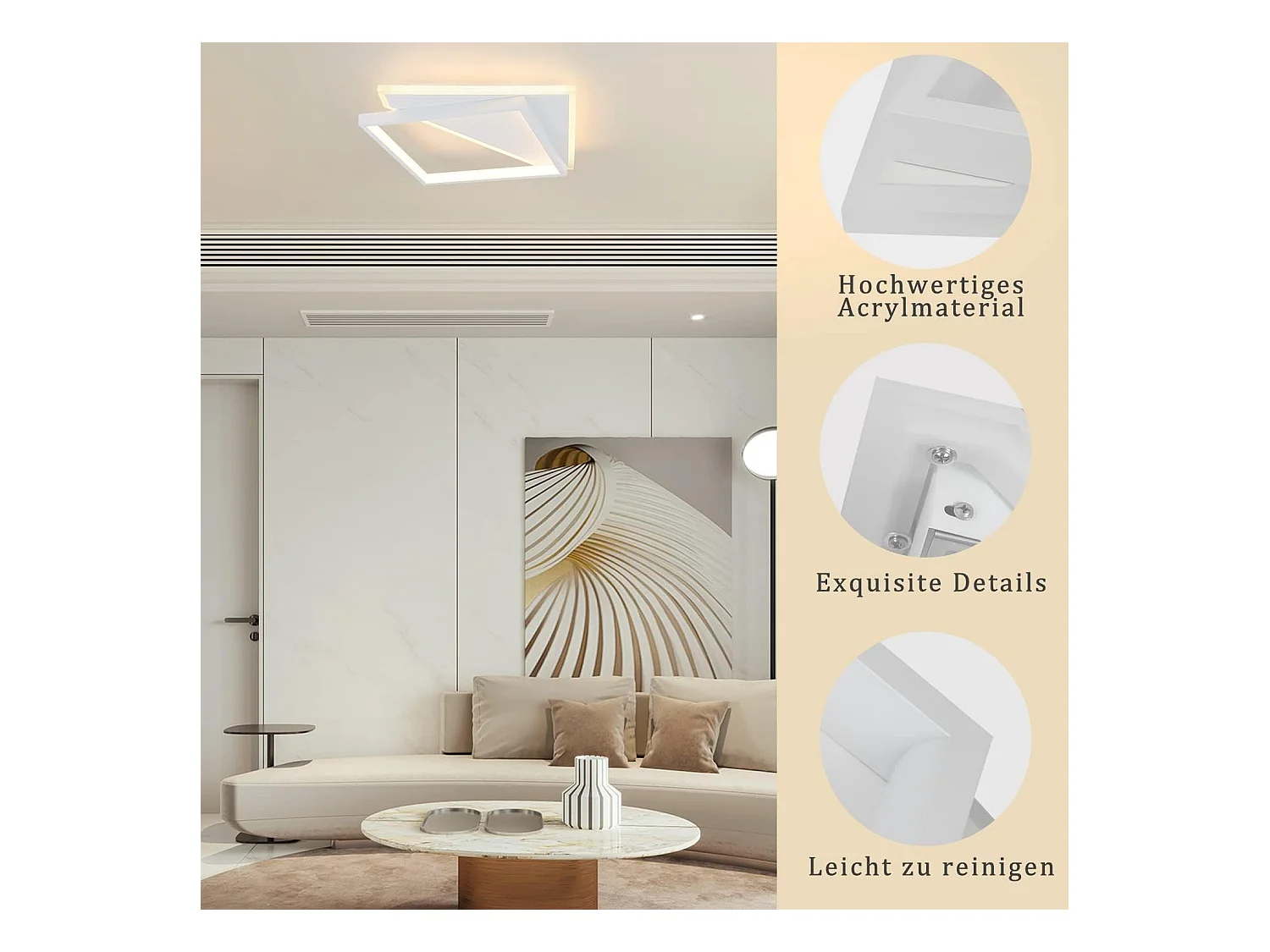 NETTLIFE Plafonnier LED 48cm 53W lampe de chambre lampes modernes salon blanc design pour couloir