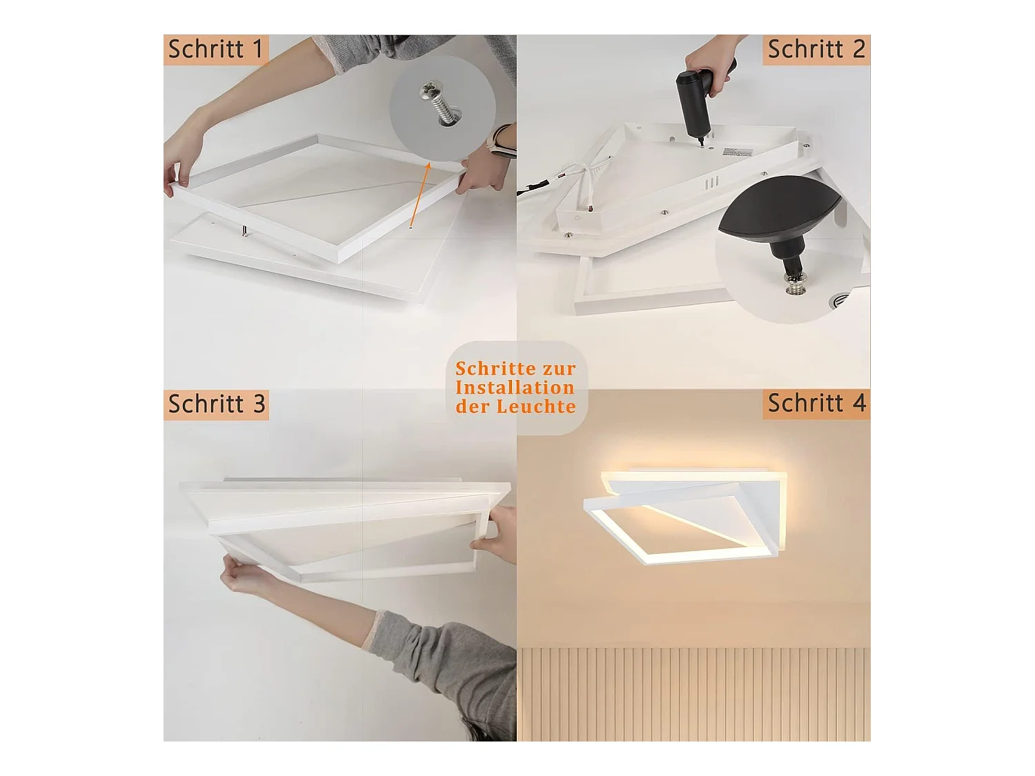 NETTLIFE Plafonnier LED 48cm 53W lampe de chambre lampes modernes salon blanc design pour couloir