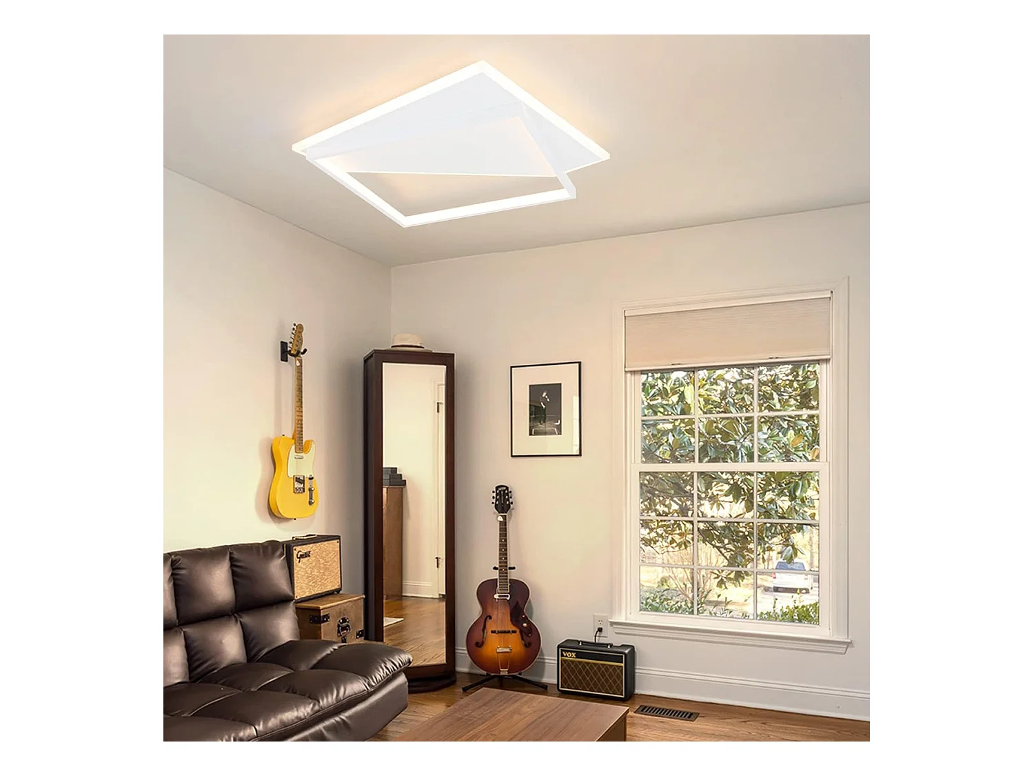 NETTLIFE Plafonnier LED 48cm 53W lampe de chambre lampes modernes salon blanc design pour couloir