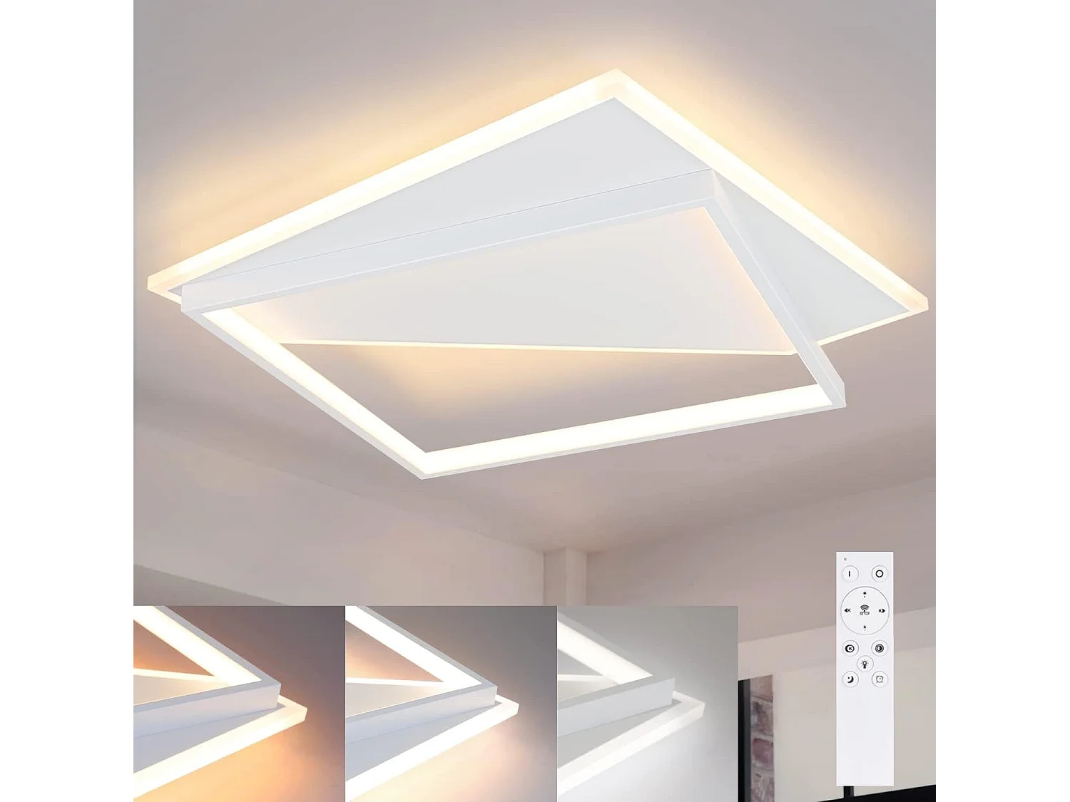 NETTLIFE Plafondlamp LED Wit 48cm 3000 -6000K Dimbaar 2-Lichts Moderne Slaapkamerverlichting met Afstandsbediening voor Keuken | Woonkamer | Hotel 53W