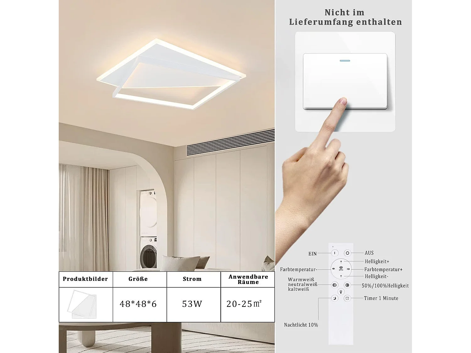 LED Deckenleuchte 48cm 53w Schlafzimmerlampe Moderne Lampen Wohnzimmer Weiß Design