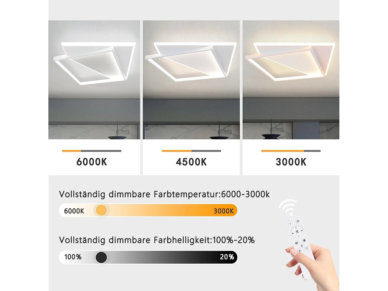 NETTLIFE Plafonnier LED 48cm 53W lampe de chambre lampes modernes salon blanc design pour couloir