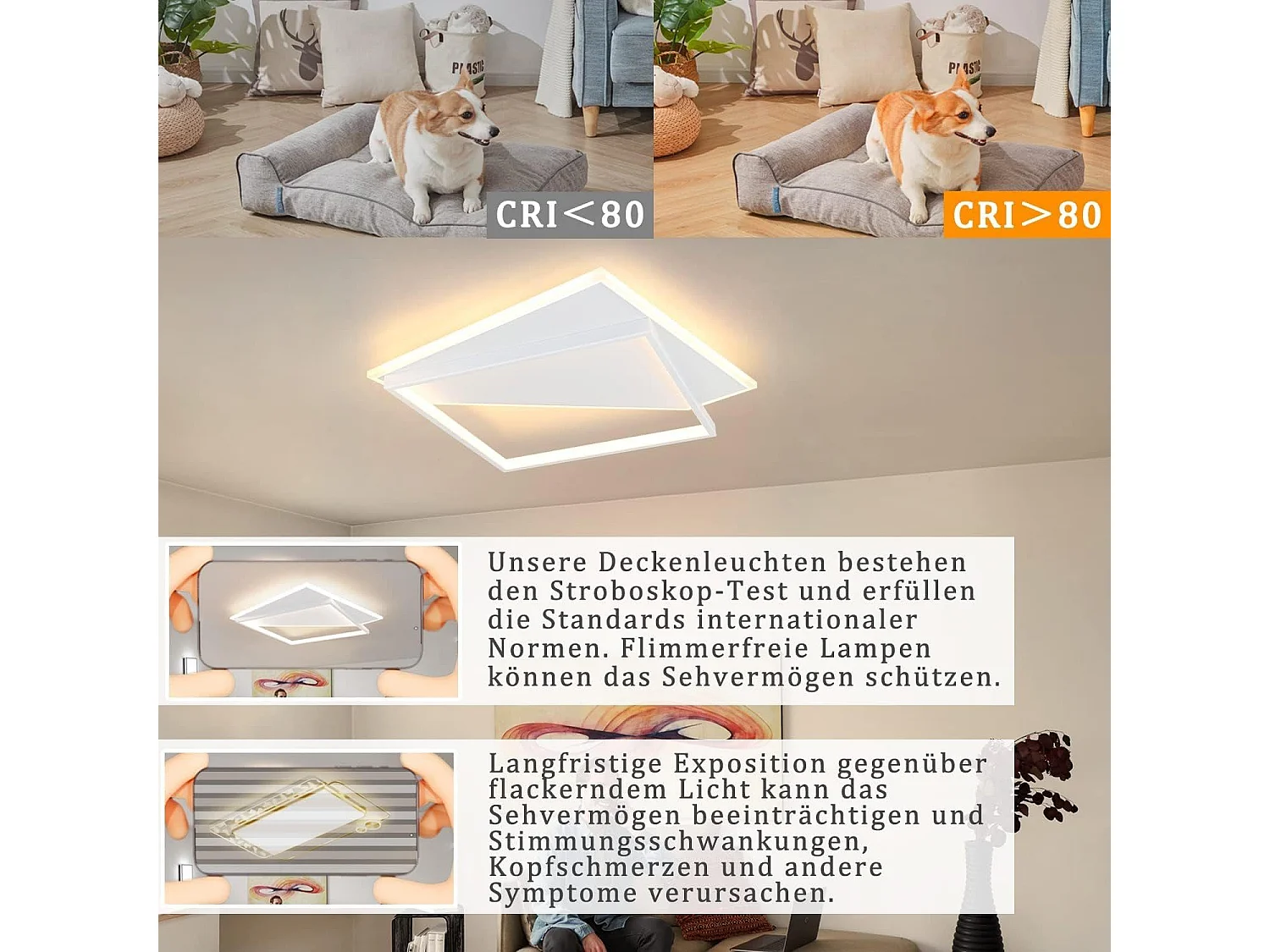 NETTLIFE Plafonnier LED 48cm 53W lampe de chambre lampes modernes salon blanc design pour couloir