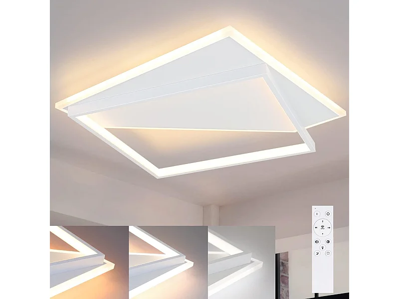 NETTLIFE Plafondlamp LED Wit 48cm 3000 -6000K Dimbaar 2-Lichts Moderne Slaapkamerverlichting met Afstandsbediening voor Keuken | Woonkamer | Hotel 53W
