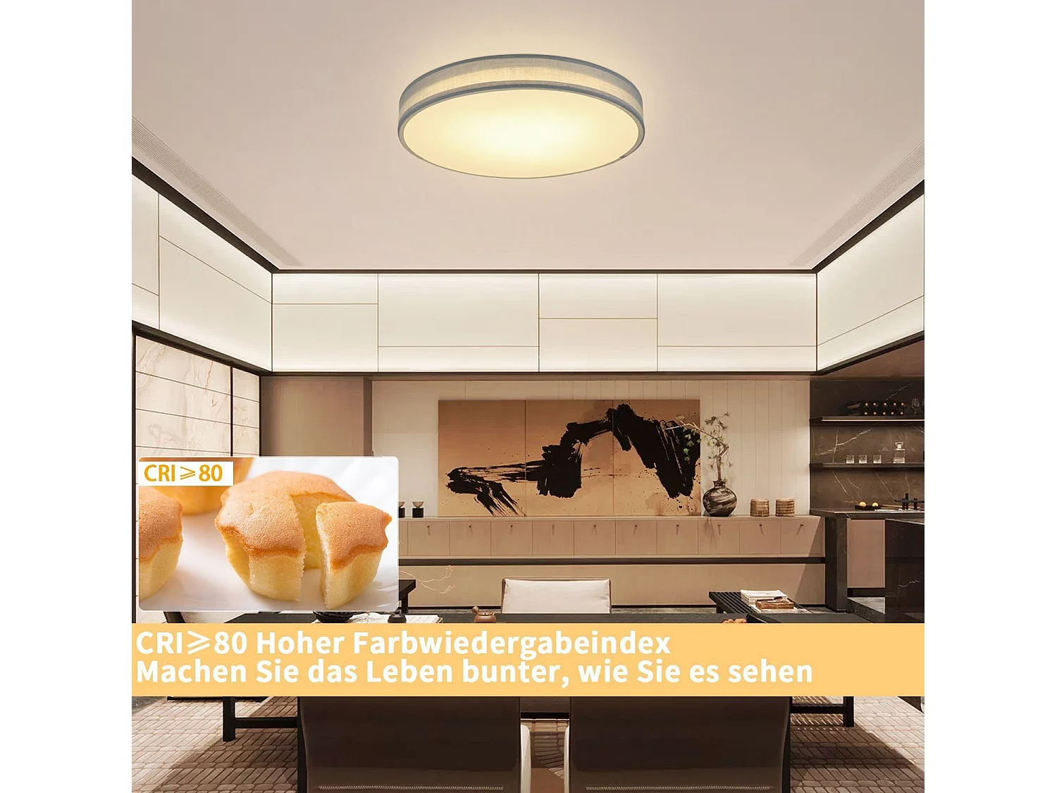 NETTLIFE 38W LED Lampa sufitowa, 38CM Okrągła Tkanina Ściemnialna z Pilotem Nowoczesna Szara Tkanina Lampa Sypialniana do Salonu