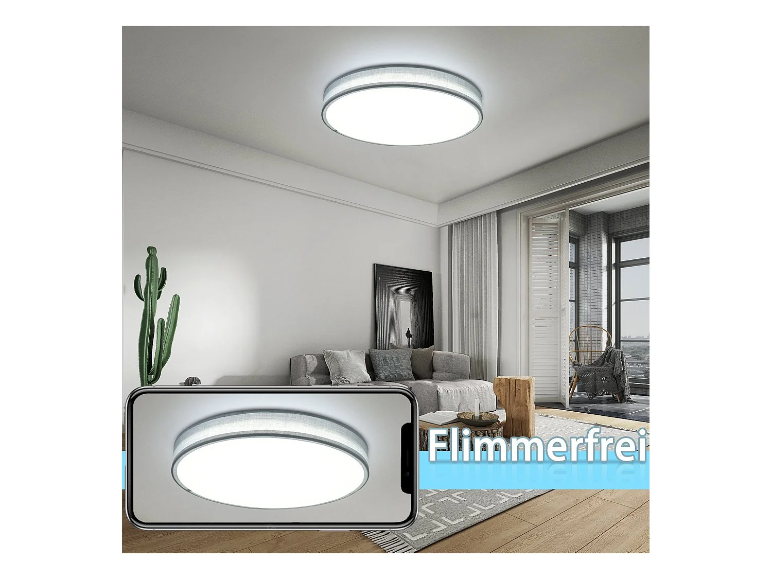 NETTLIFE 38W LED Lampa sufitowa, 38CM Okrągła Tkanina Ściemnialna z Pilotem Nowoczesna Szara Tkanina Lampa Sypialniana do Salonu