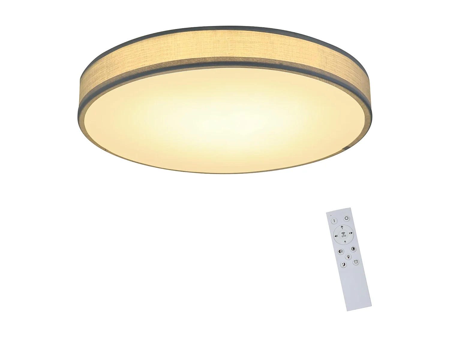 NETTLIFE Plafonnier LED 38W, 38CM Rond en Tissu Dimmable avec Télécommande Lampe de Chambre Tissu Gris Moderne pour Salon Cuisine Couloir