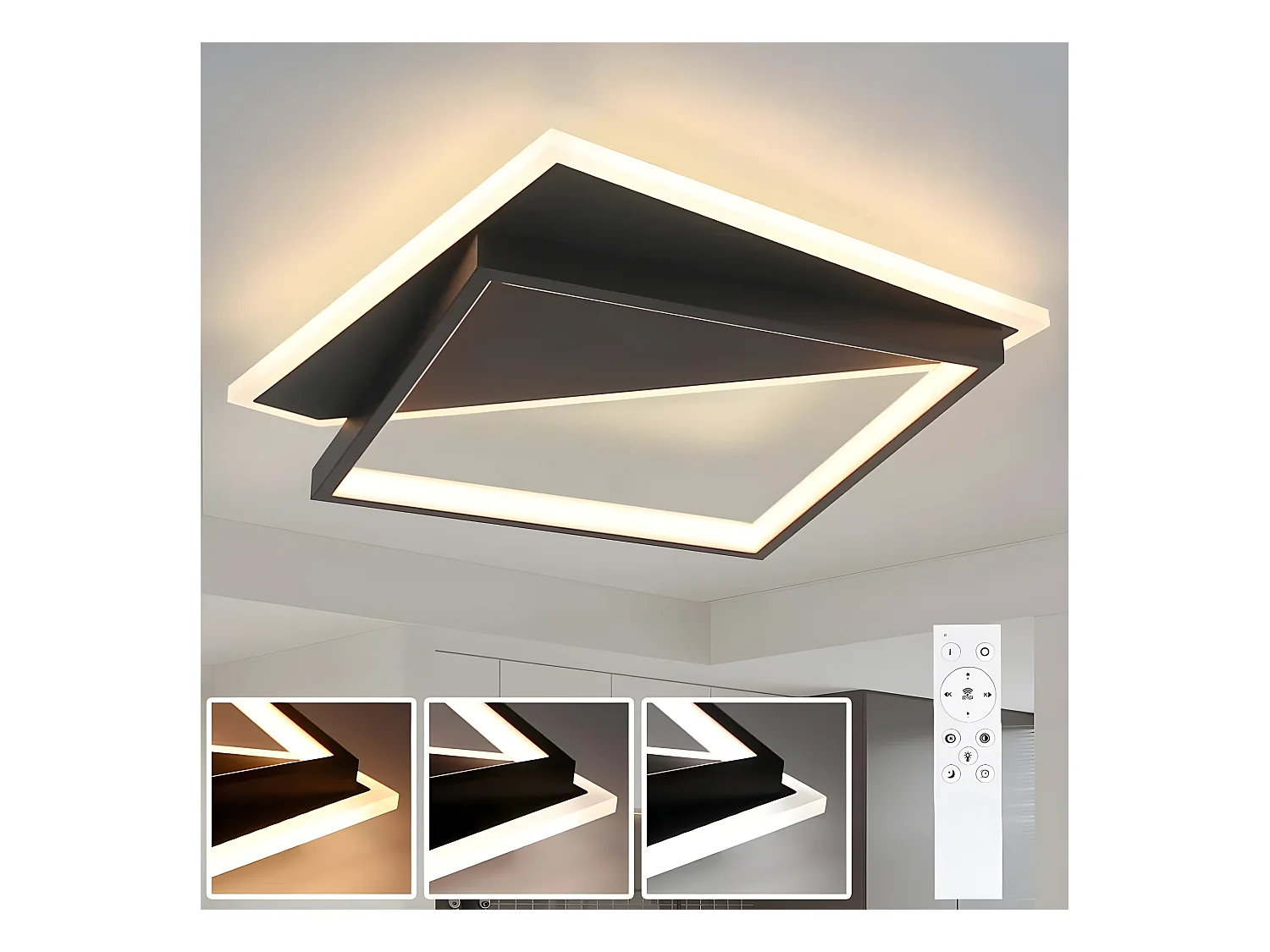 NETTLIFE Plafondlamp LED Zwart 30cm 3000 -6000K Dimbaar 2-Lichts Moderne Slaapkamerverlichting met Afstandsbediening voor Keuken | Woonkamer | Hotel 40W