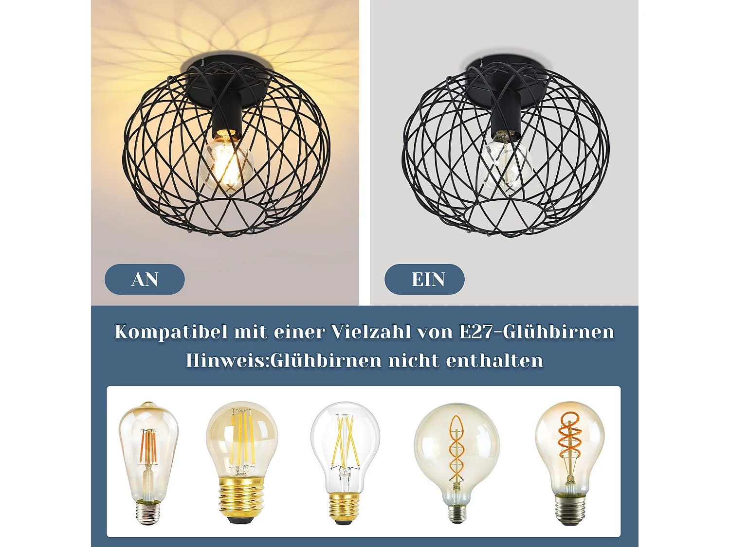NETTLIFE Plafondlamp Zwart - Plafonniere E27 Lamp - Industrieel - ⌀ 30cm - Exclusief Lichtbron
