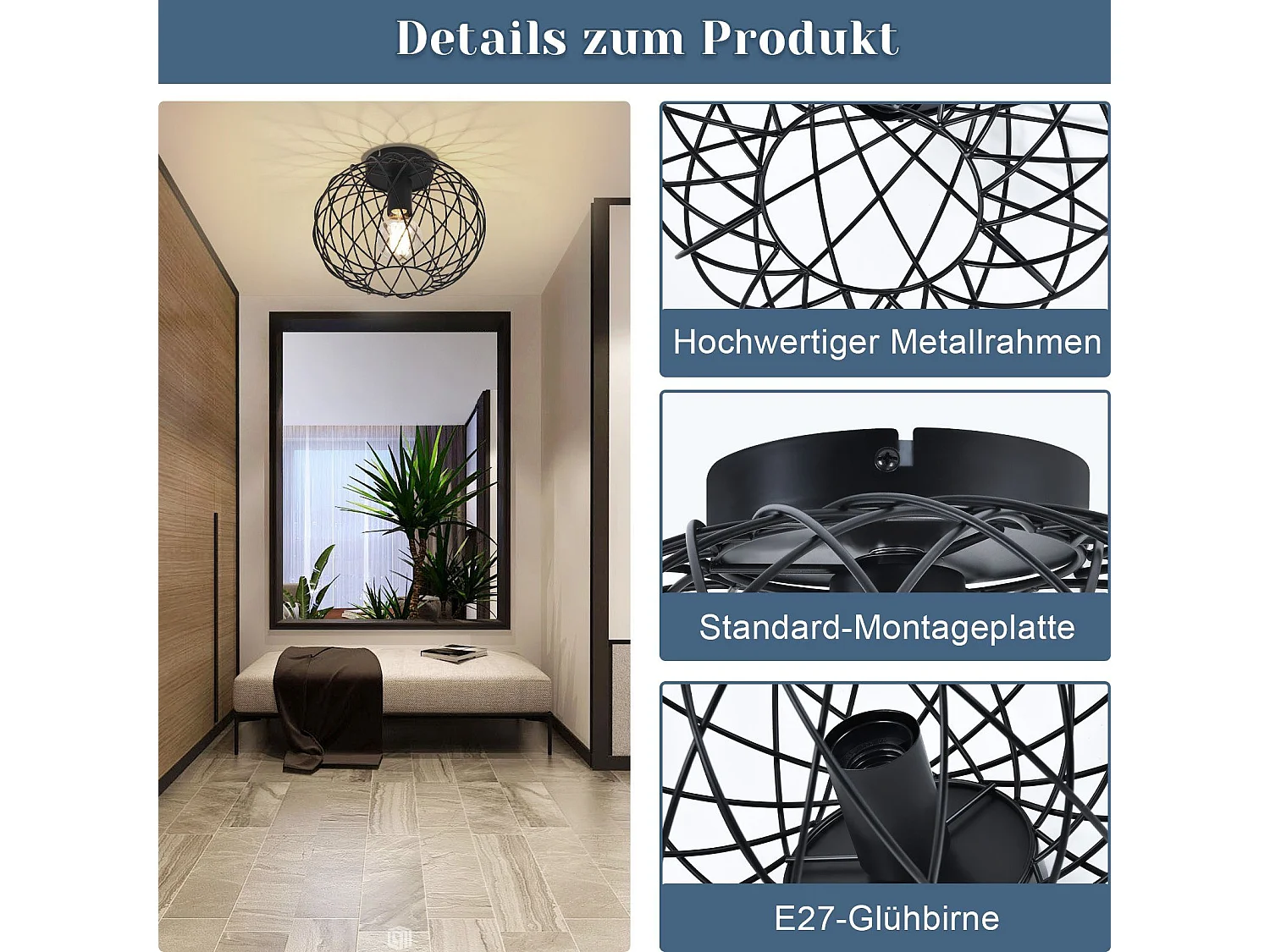 NETTLIFE Plafondlamp Zwart - Plafonniere E27 Lamp - Industrieel - ⌀ 30cm - Exclusief Lichtbron
