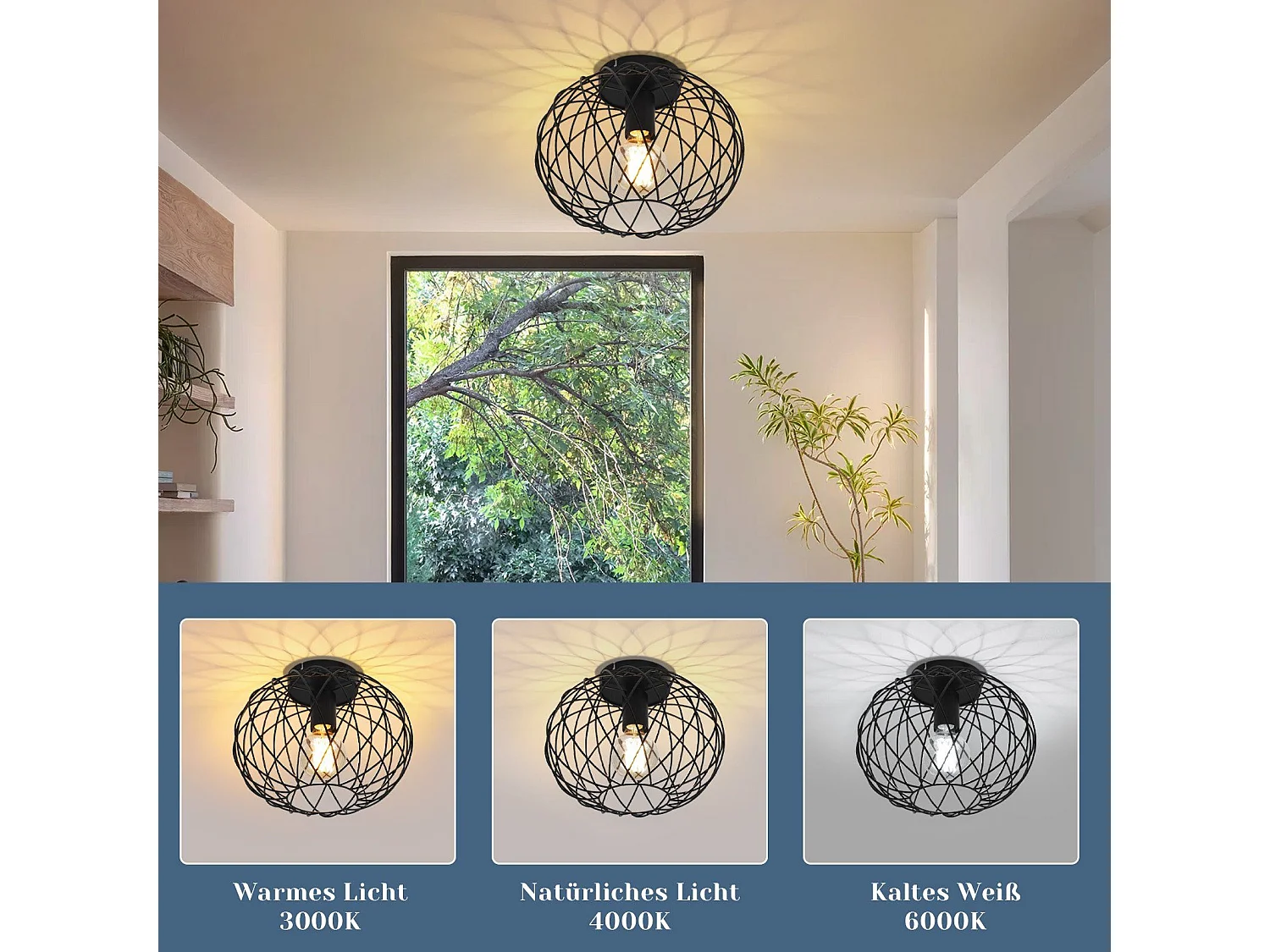 NETTLIFE Plafonnier E27 Rond Noir 30CM Max. 40W Lampe de Couloir en Métal Rétro Vintage Abat-Jour Industriel pour Allée Salon Chambre Cuisine