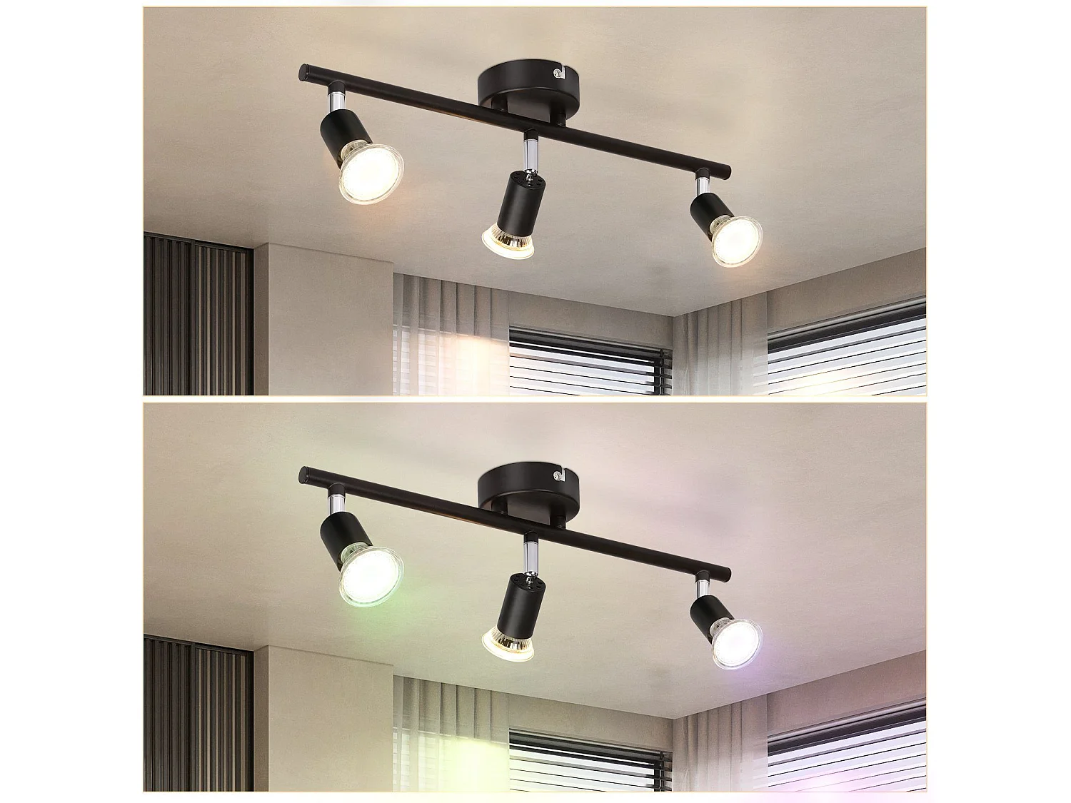 NETTLIFE 3 Focos de Techo Metal GU10 Negro Giratorio 330° Lámpara de Techo Giratoria Moderna para Salón Dormitorio Pasillo Sin Bombilla