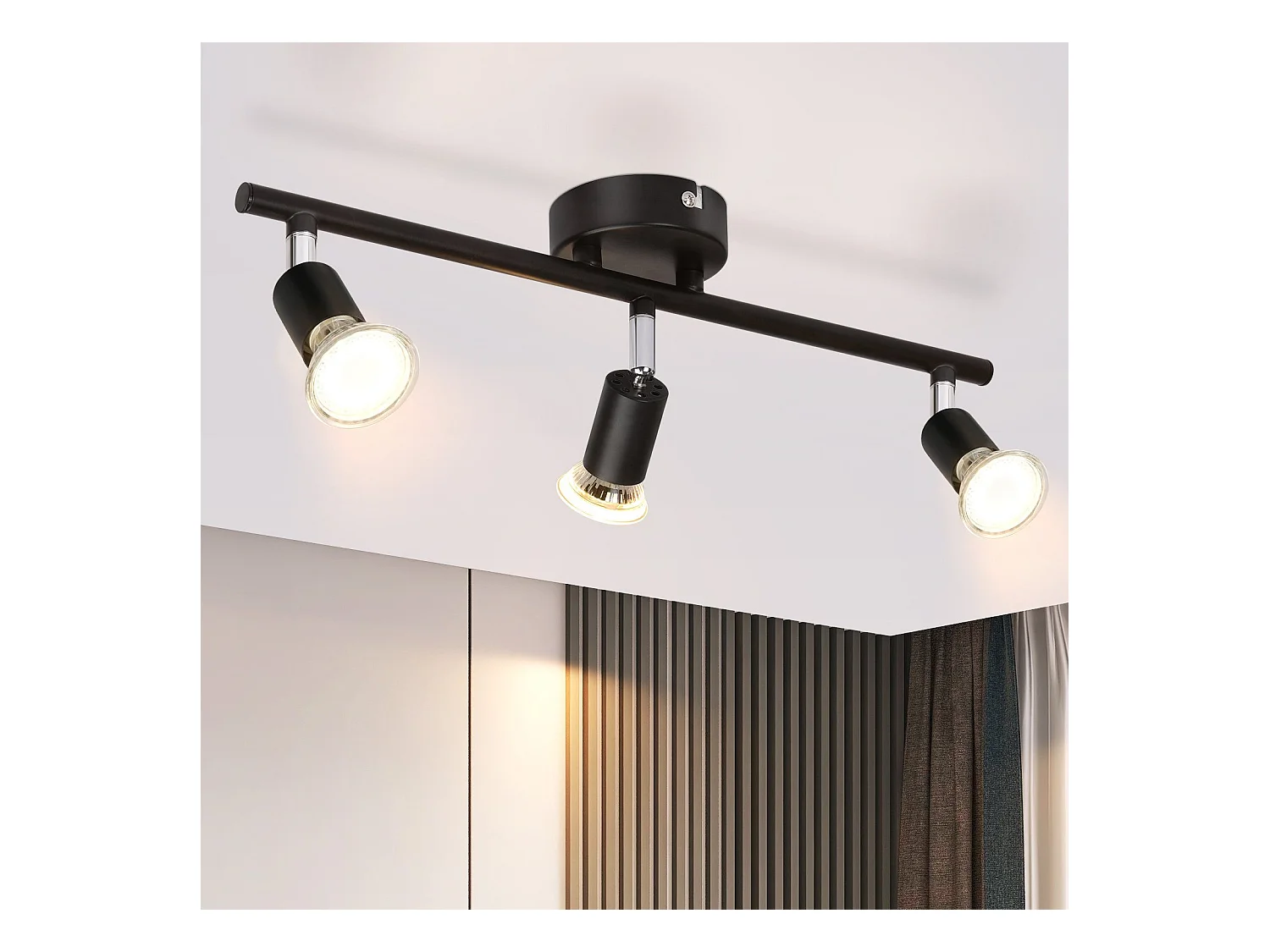 NETTLIFE 3 Spots de Plafond Métal GU10 Noir Pivotant 330° Plafonnier Rotatif Moderne pour Salon Chambre Couloir Sans Ampoule