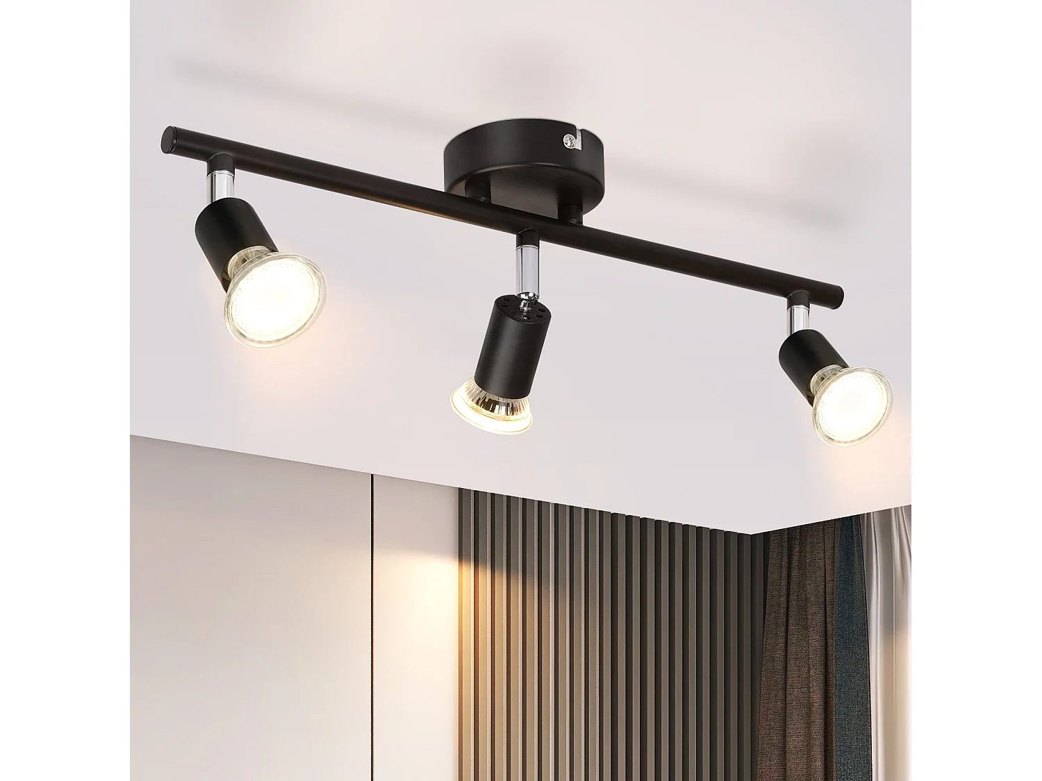 NETTLIFE 3 Spots de Plafond Métal GU10 Noir Pivotant 330° Plafonnier Rotatif Moderne pour Salon Chambre Couloir Sans Ampoule