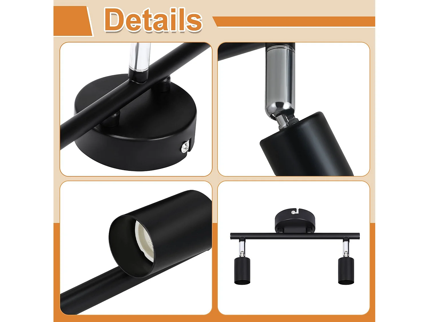 NETTLIFE 3 Spots de Plafond Métal GU10 Noir Pivotant 330° Plafonnier Rotatif Moderne pour Salon Chambre Couloir Sans Ampoule