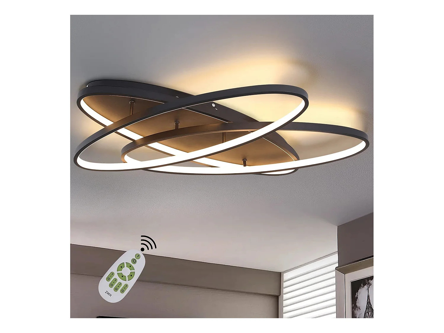 NETTLIFE Plafonnier LED Salon 76 W Lampe de Salon Lampe Noire avec Télécommande Lampe Design Moderne Chambre à Coucher pour Cuisine Couloir Bureau