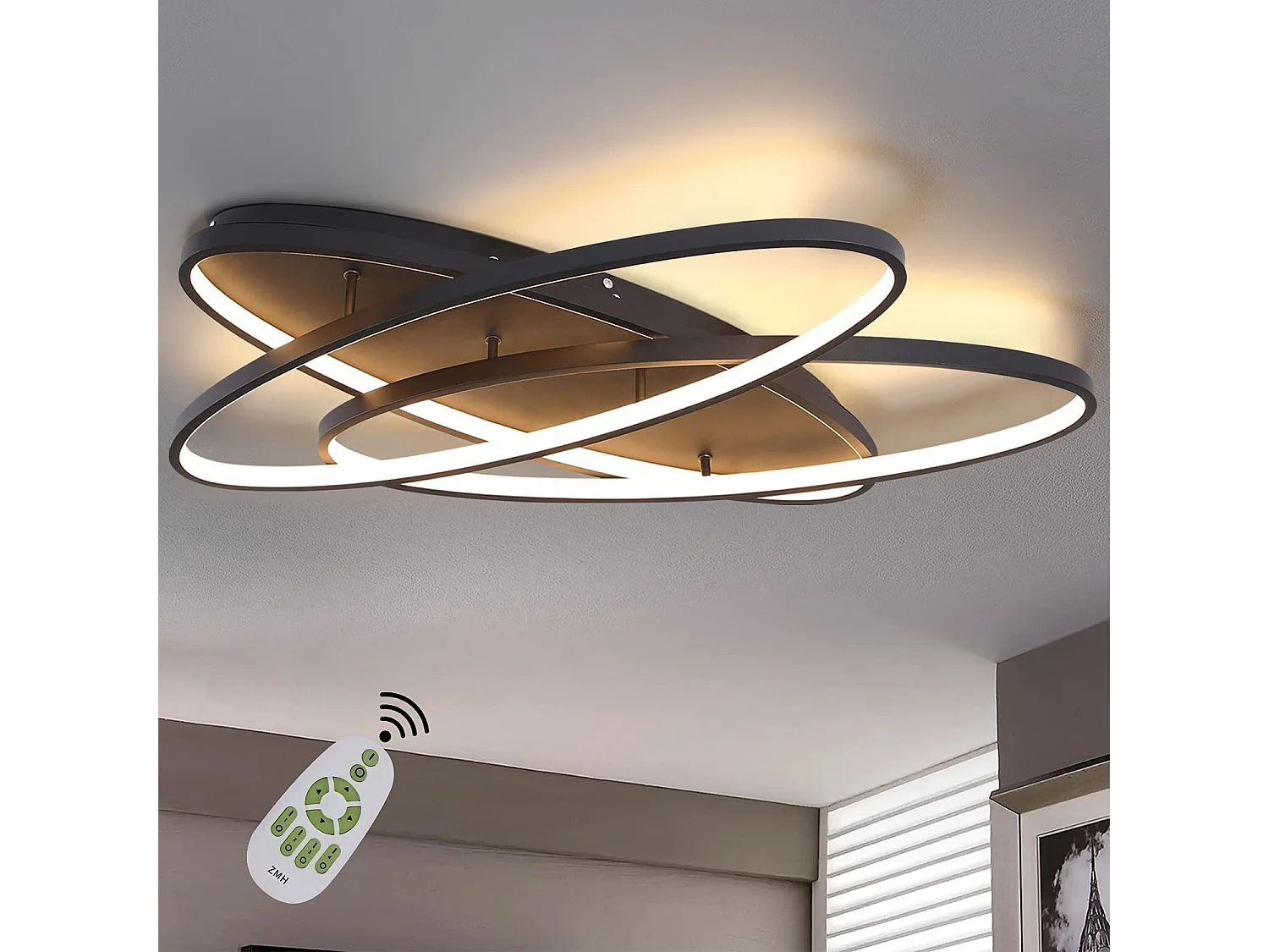 NETTLIFE LED Deckenleuchte Wohnzimmer 76W Wohnzimmerlampe Schwarz Lampe mit Fernbedienung Modernes Design Schlafzimmerlampe für Küche Flur Büro