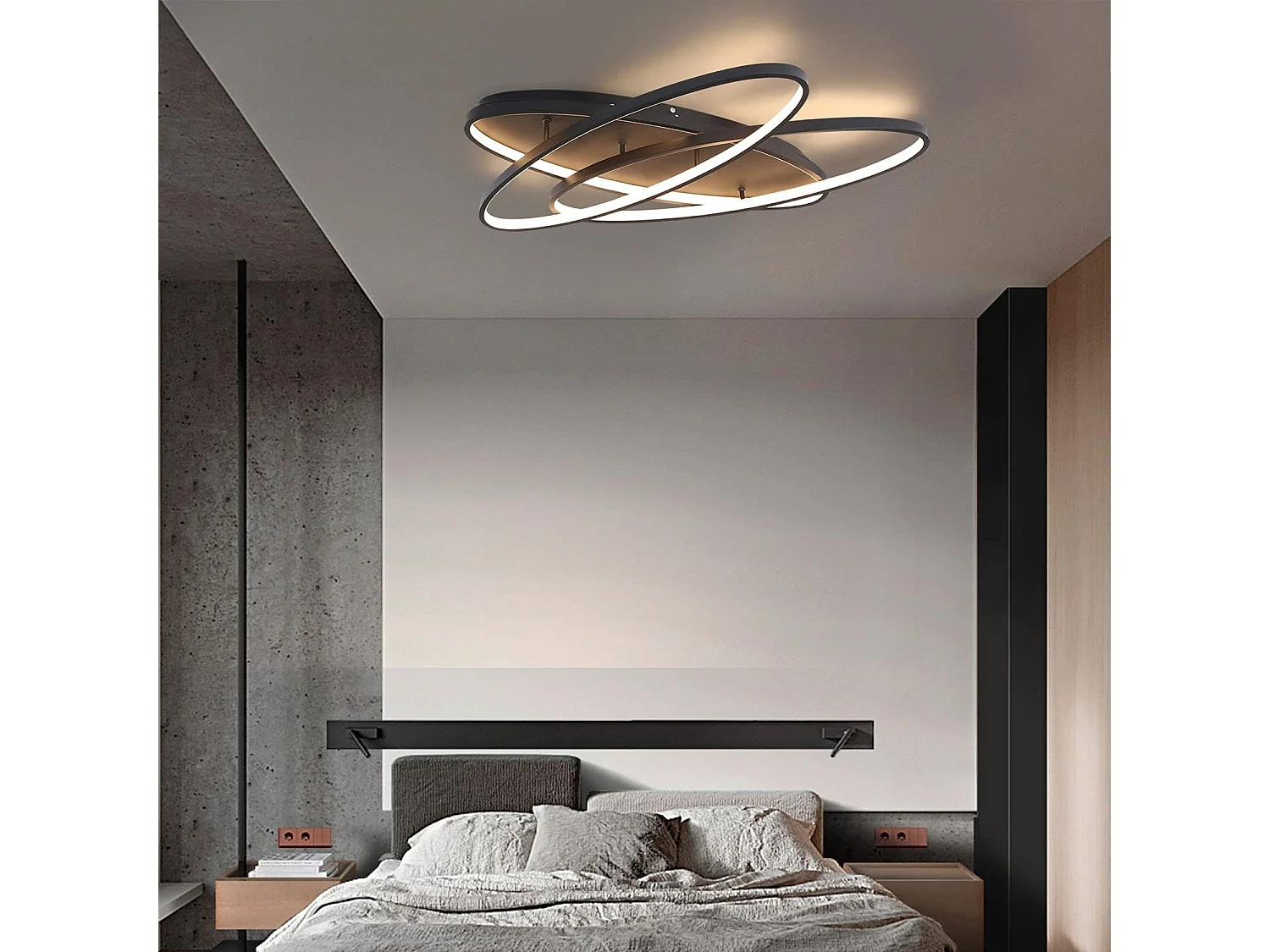 NETTLIFE LED Deckenleuchte Wohnzimmer 76W Wohnzimmerlampe Schwarz Lampe mit Fernbedienung Modernes Design Schlafzimmerlampe für Küche Flur Büro