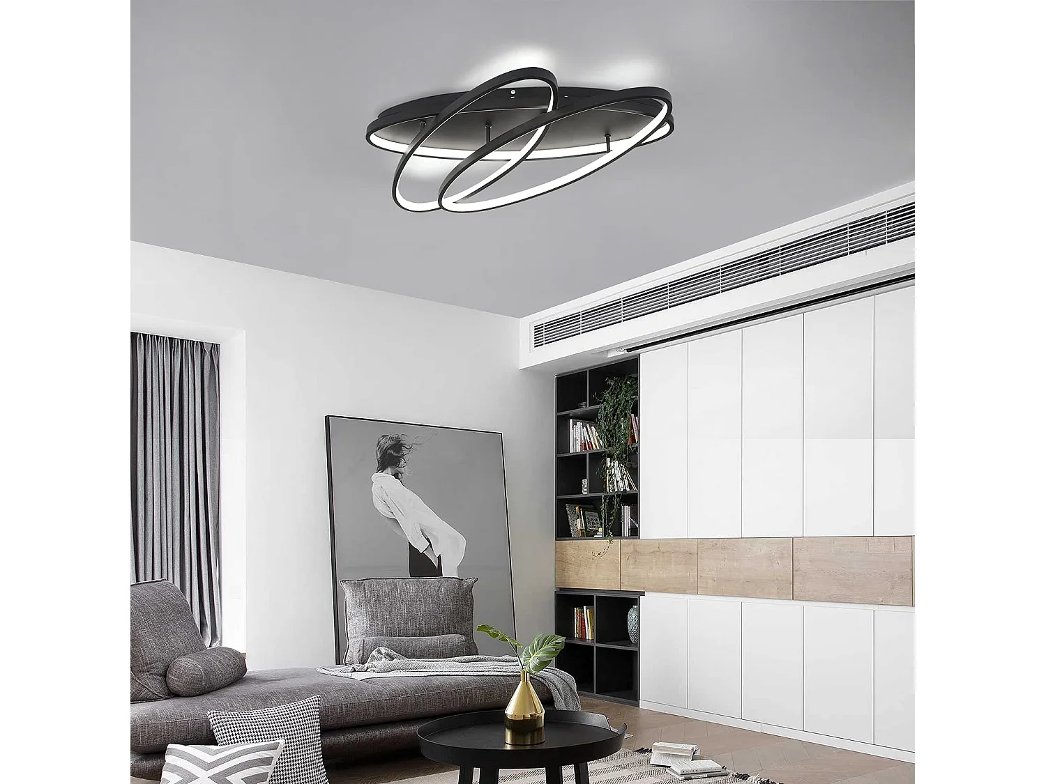 NETTLIFE LED Deckenleuchte Wohnzimmer 76W Wohnzimmerlampe Schwarz Lampe mit Fernbedienung Modernes Design Schlafzimmerlampe für Küche Flur Büro