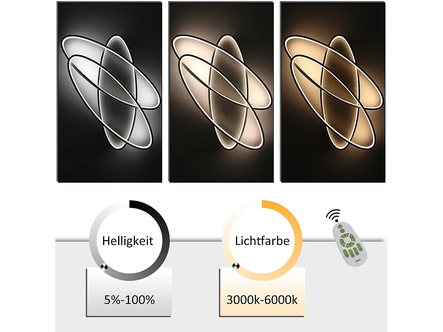 NETTLIFE LED Deckenleuchte Wohnzimmer 76W Wohnzimmerlampe Schwarz Lampe mit Fernbedienung Modernes Design Schlafzimmerlampe für Küche Flur Büro