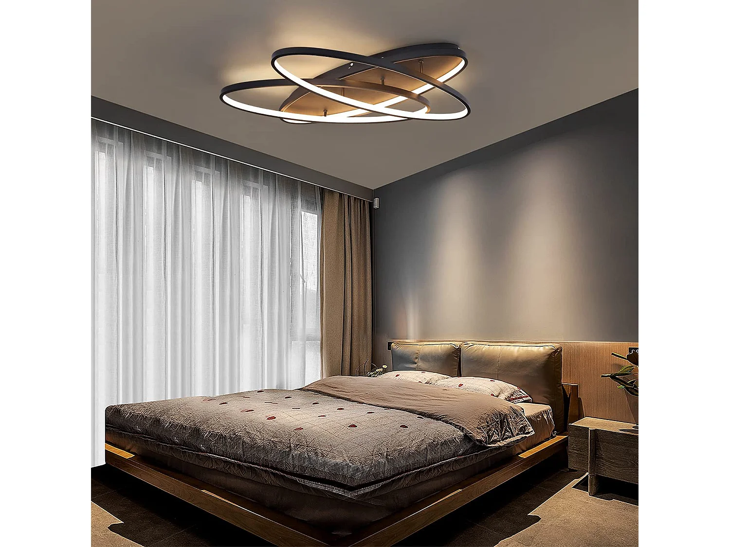 NETTLIFE LED Deckenleuchte Wohnzimmer 76W Wohnzimmerlampe Schwarz Lampe mit Fernbedienung Modernes Design Schlafzimmerlampe für Küche Flur Büro