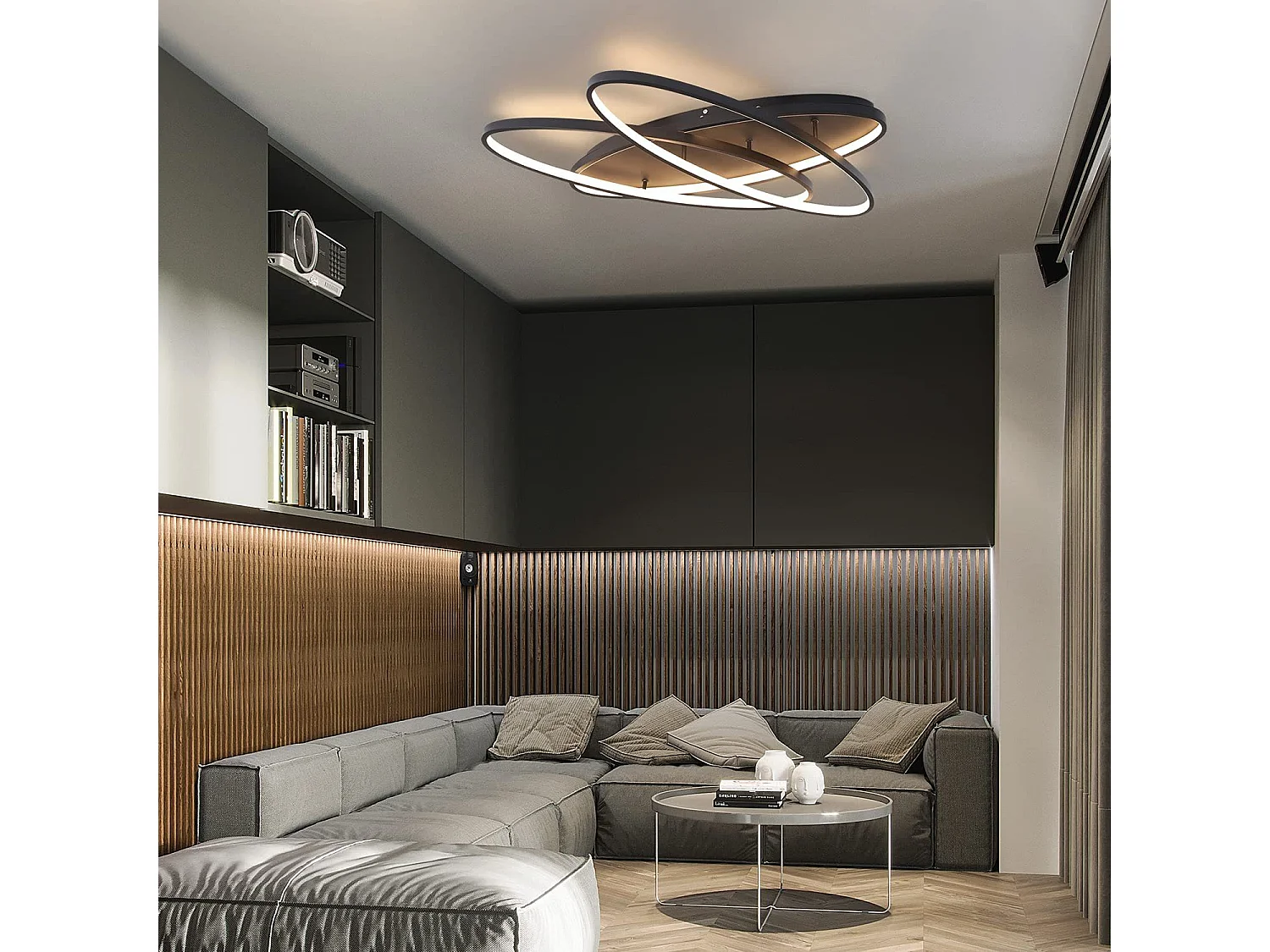 NETTLIFE LED Deckenleuchte Wohnzimmer 76W Wohnzimmerlampe Schwarz Lampe mit Fernbedienung Modernes Design Schlafzimmerlampe für Küche Flur Büro