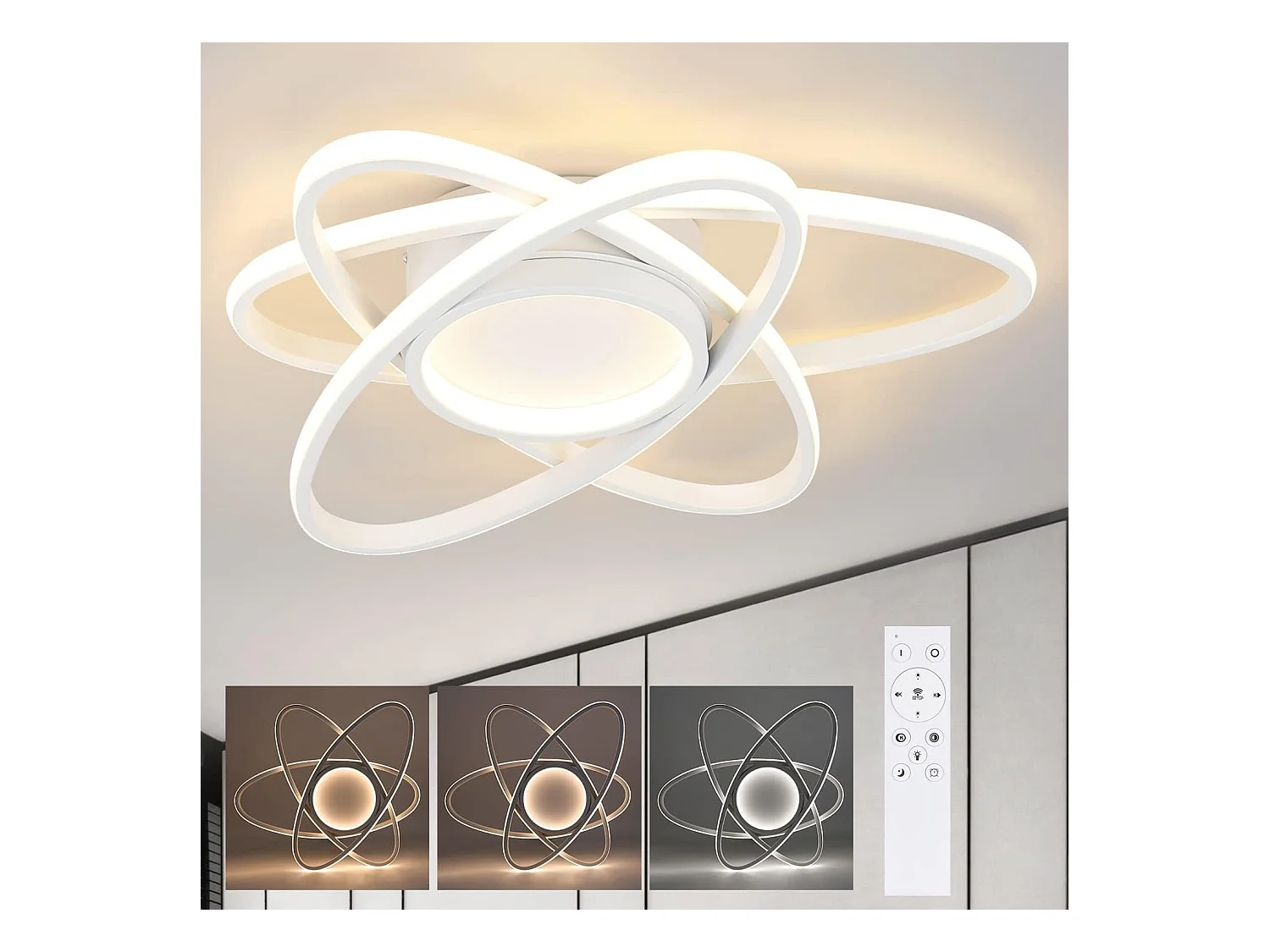 NETTLIFE Plafonnier LED Design Moderne avec Télécommande 77W Dimmable Salon Lampe de Cuisine pour Chambre Cuisine Couloir Bureau